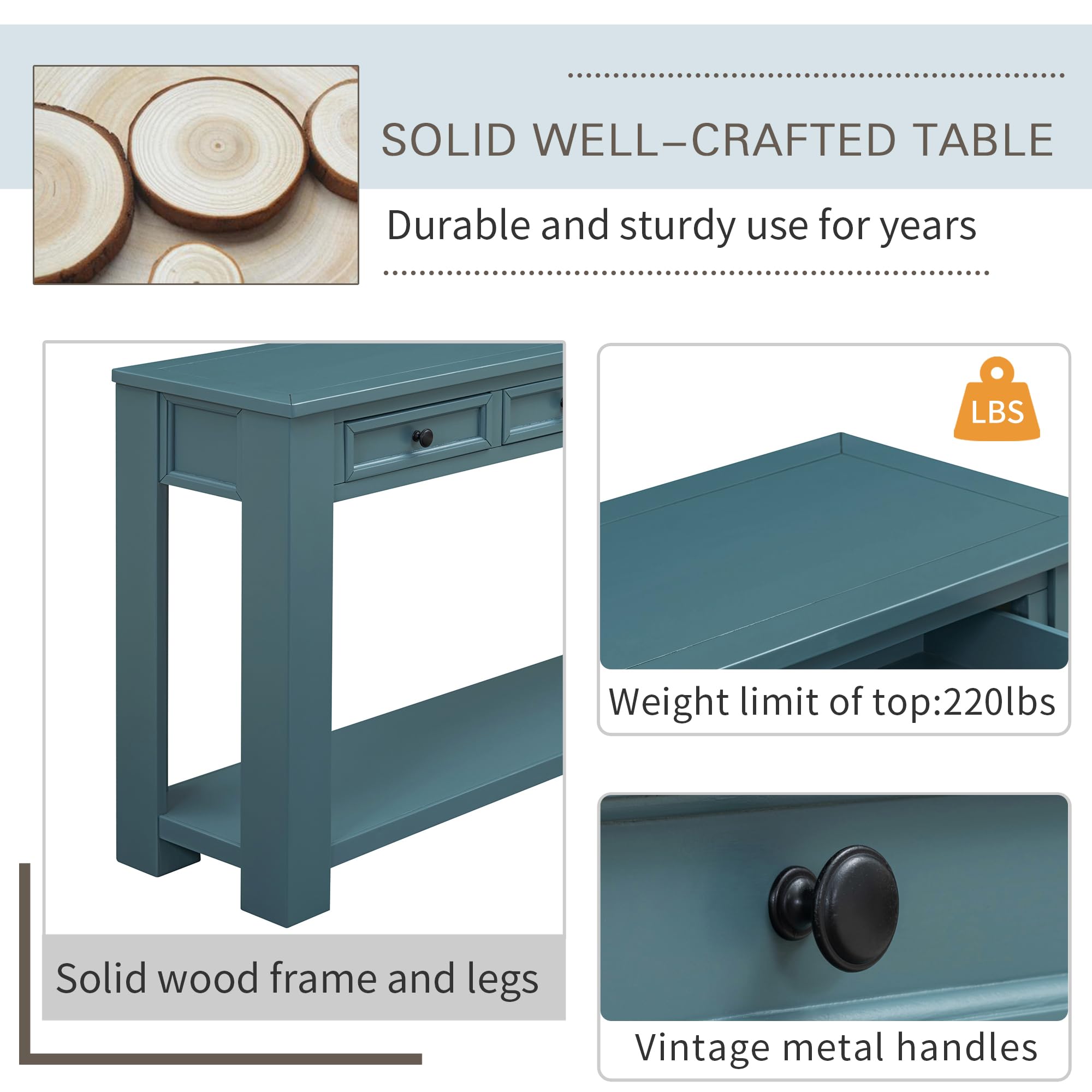 LZ LEISURE ZONE Console Table with Storage Drawers & Bottom Shelf - Entryway Sofa Table for Hallway, Living Room (Dark Blue) | Perfect for Small Spaces, Home Decor & Organization