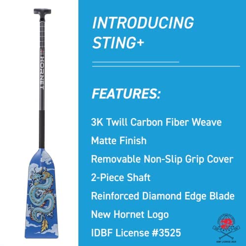 Premium Carbon Fiber Dragon Boat Paddle - IDBF Approved Adjustable Paddle for Racing & Training - Hornet Watersports Blue Dragon Series - Perfect for Competitive Teams & Recreational Paddlers