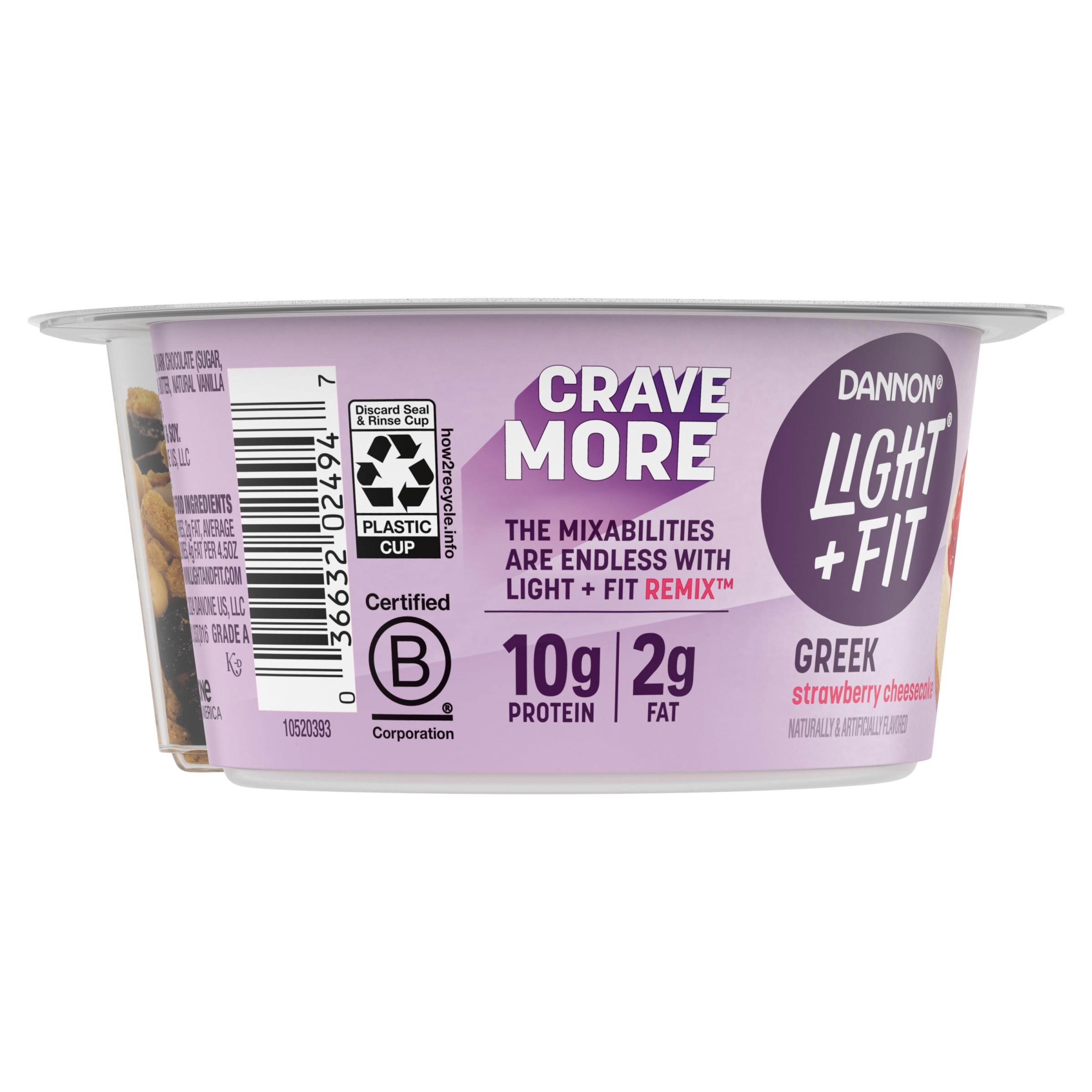 Light + Fit Nonfat Greek Yogurt with Strawberry Cheesecake Flavor, Graham Cookies, Caramel Pearls & Dark Chocolate Mix-Ins - 4.5oz Cups | High-Protein Snack for Breakfast, Office or Post-Workout