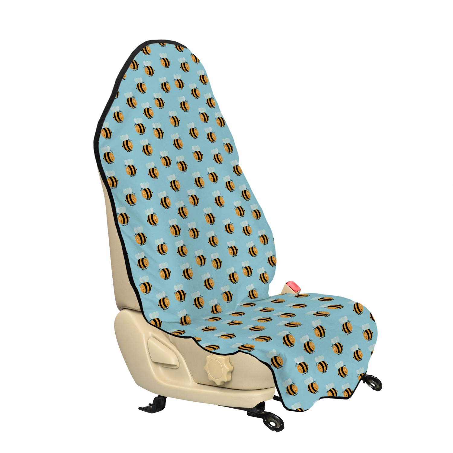 Ambesonne Queen Bee Car Seat Hoodie - Striped Character with Wings, Smiling Design, Non-Slip Backing Universal Fit (30