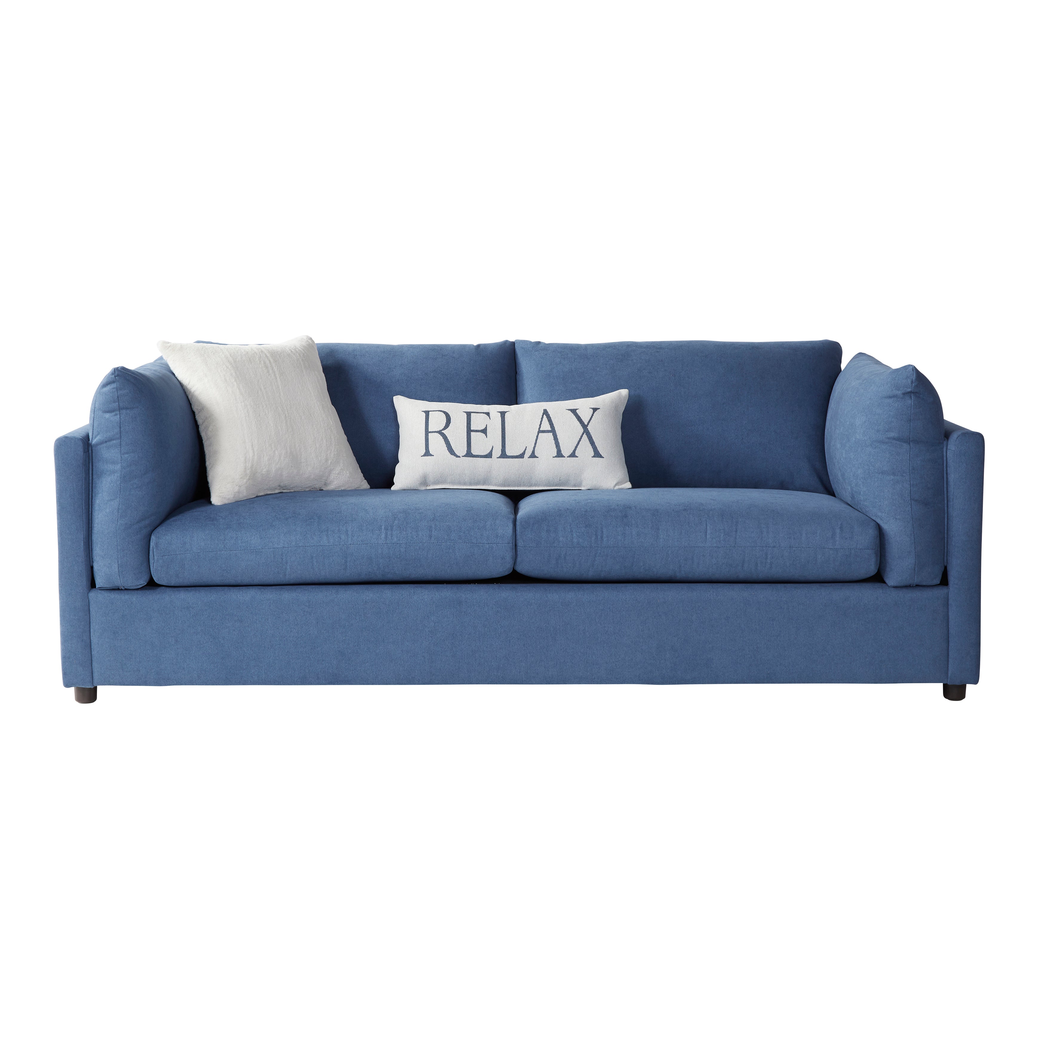 Roundhill Furniture Enda Pillow Back Fabric Sofa - Navy Blue Modern Living Room Couch for Small Spaces & Apartments | Comfortable Sectional Sofa for Relaxing, Entertaining & Family Gatherings