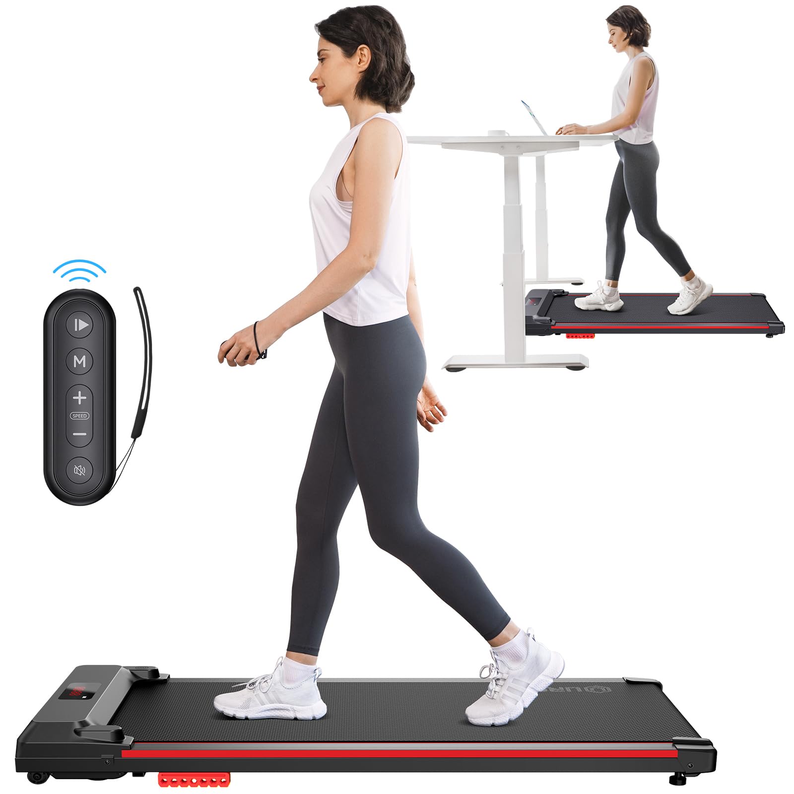 UREVO 2-in-1 Under Desk Treadmill & Walking Pad - Portable Electric Treadmill with Remote Control & LED Display for Home Office Workouts - Perfect for Work from Home Fitness & Small Space Exercise