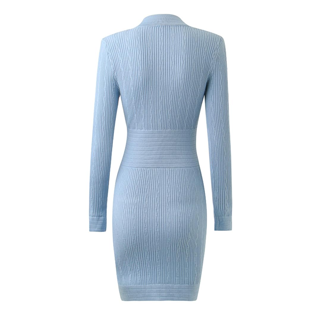 Women's Autumn Long Sleeve Knitted Dress - V-Neck Sheath Mini Dress in 4 Colors | Casual Fall Outfit for Work, Date Night & Weekend Wear