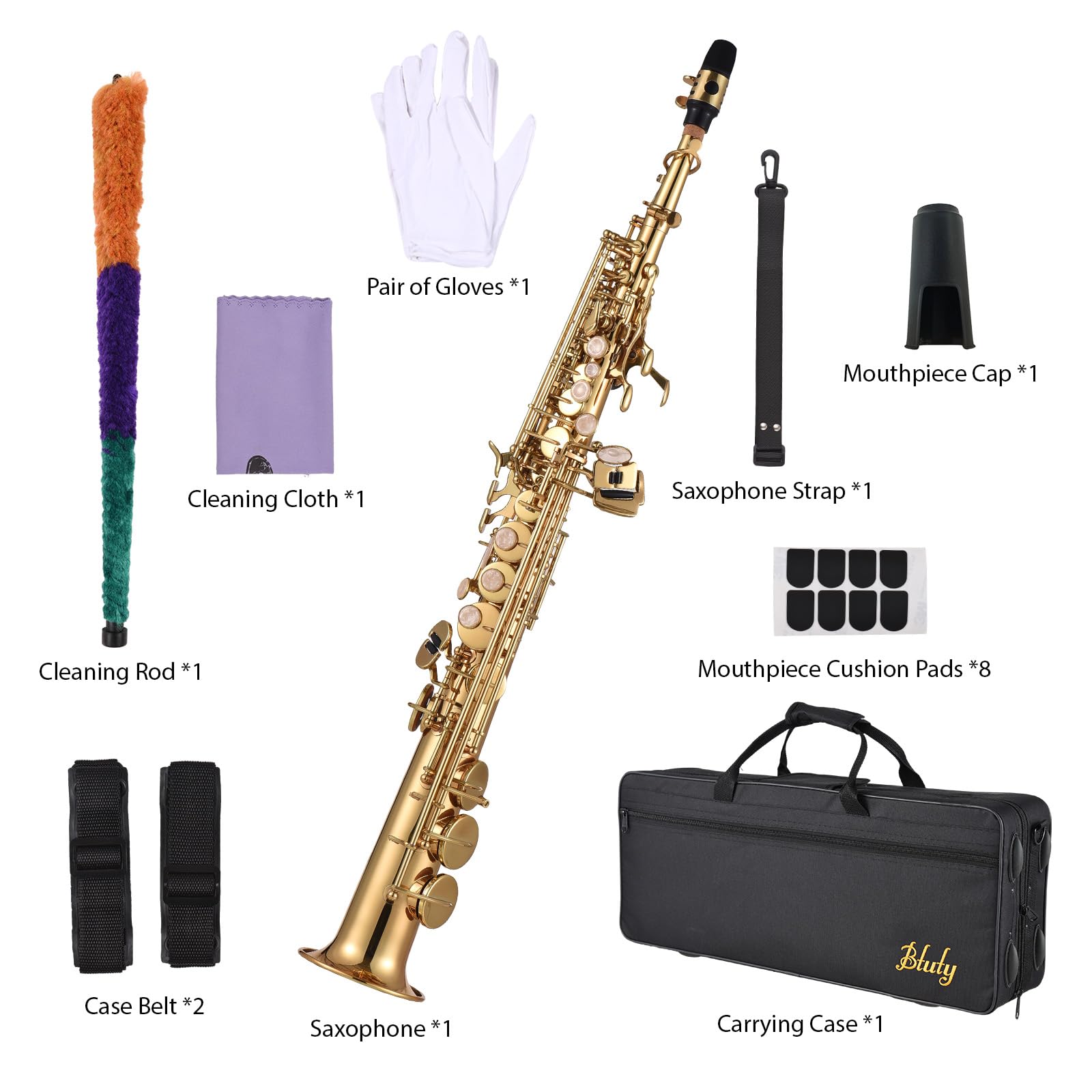 Professional Bb B Flat Soprano Saxophone - Brass Woodwind Instrument for Beginners & Pros with Natural Shell Keys, Carrying Case, Gloves, Cleaning Cloth, Straps & Rod | Perfect for Jazz, Classical & School Band Performances
