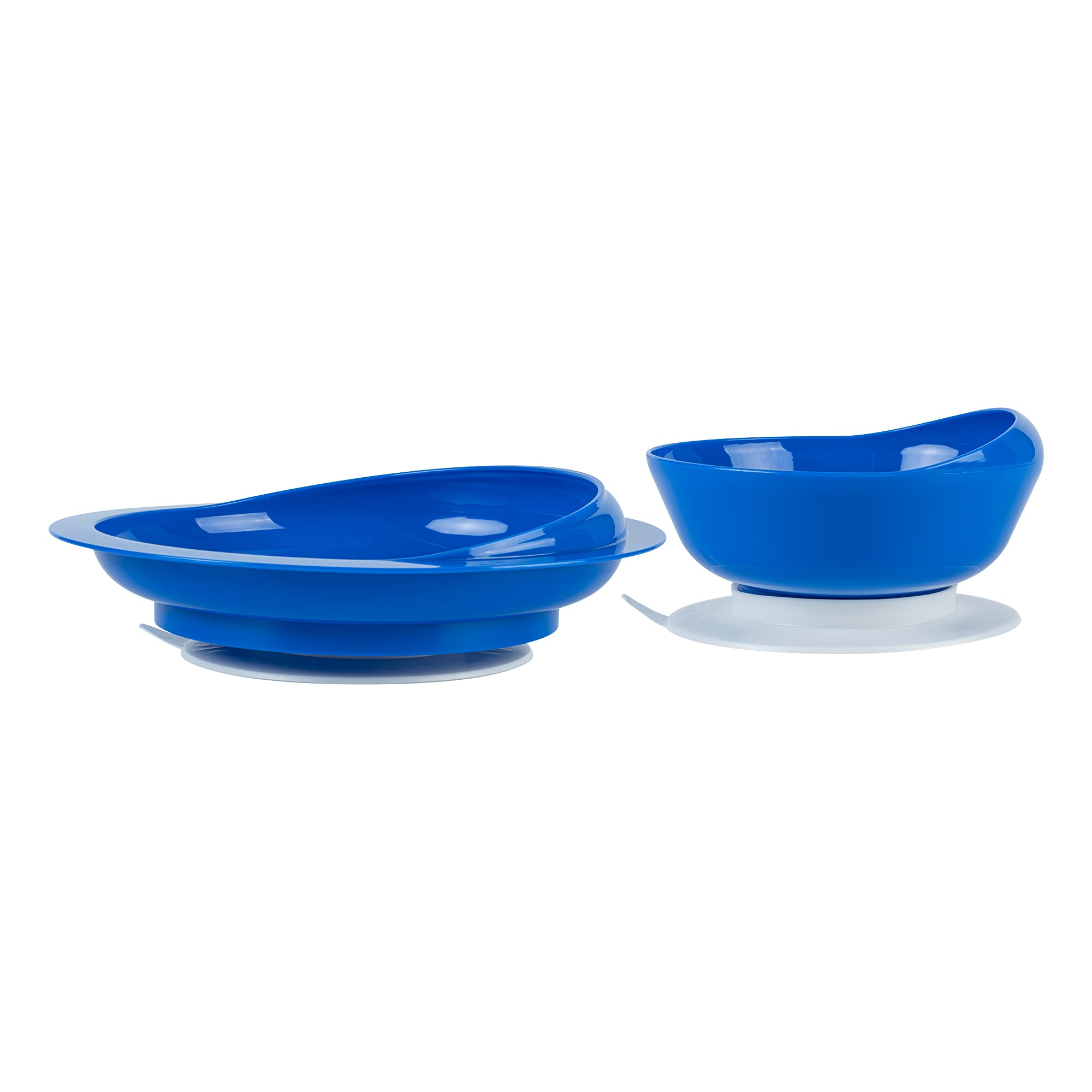 Spill-Proof Blue Plastic Scoop Plate and Bowl Set with Suction Base - 20 Plates & 20 Bowls for Kids | Toddler Mealtime, Baby Feeding, Daycare & Travel Use