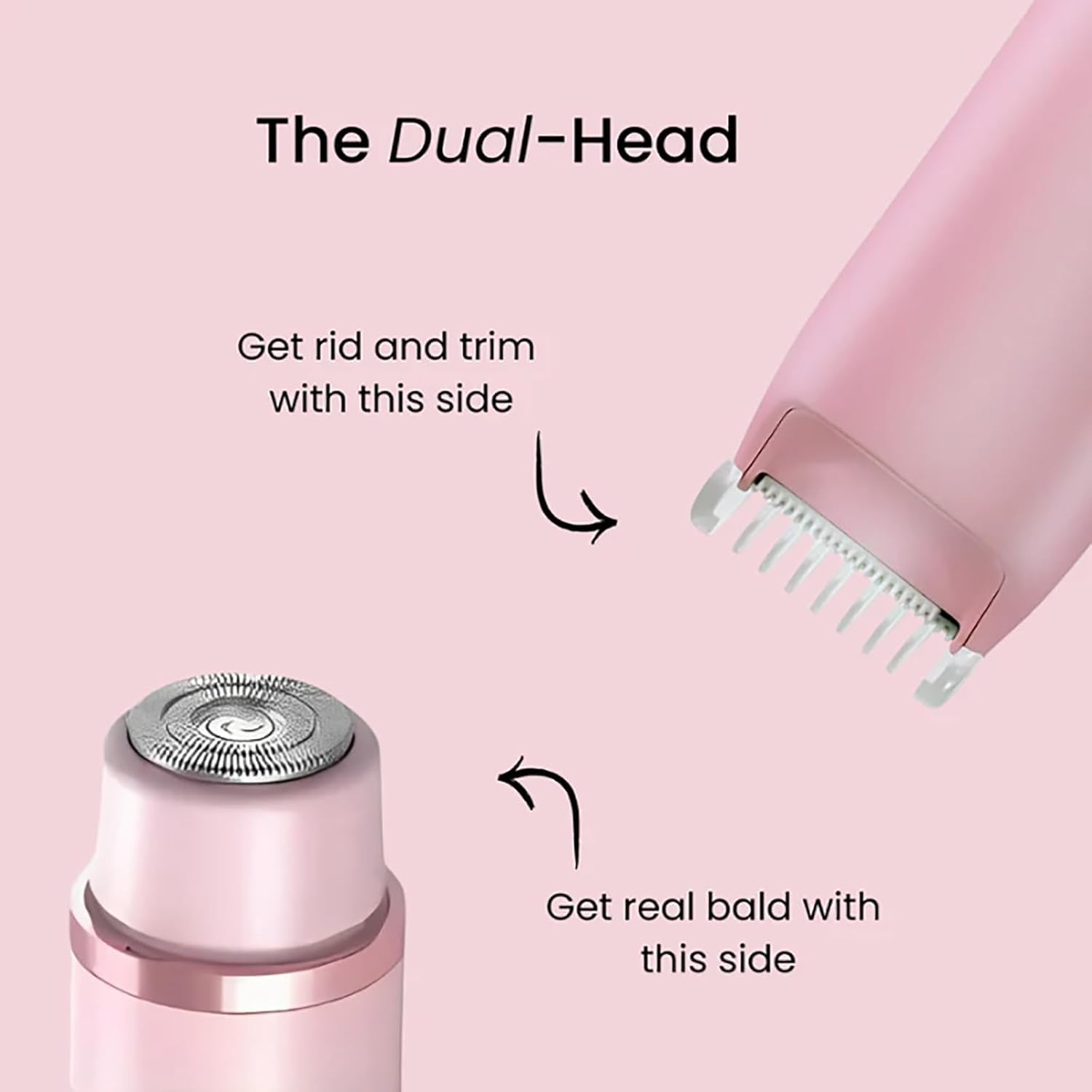 Arliven Electric Bikini Trimmer for Women - 2 in 1 Dual Head Lady Shaver with USB Rechargeable Bald Cat Razor - Painless Hair Removal for Bikini Line, Legs & Underarms - Pink