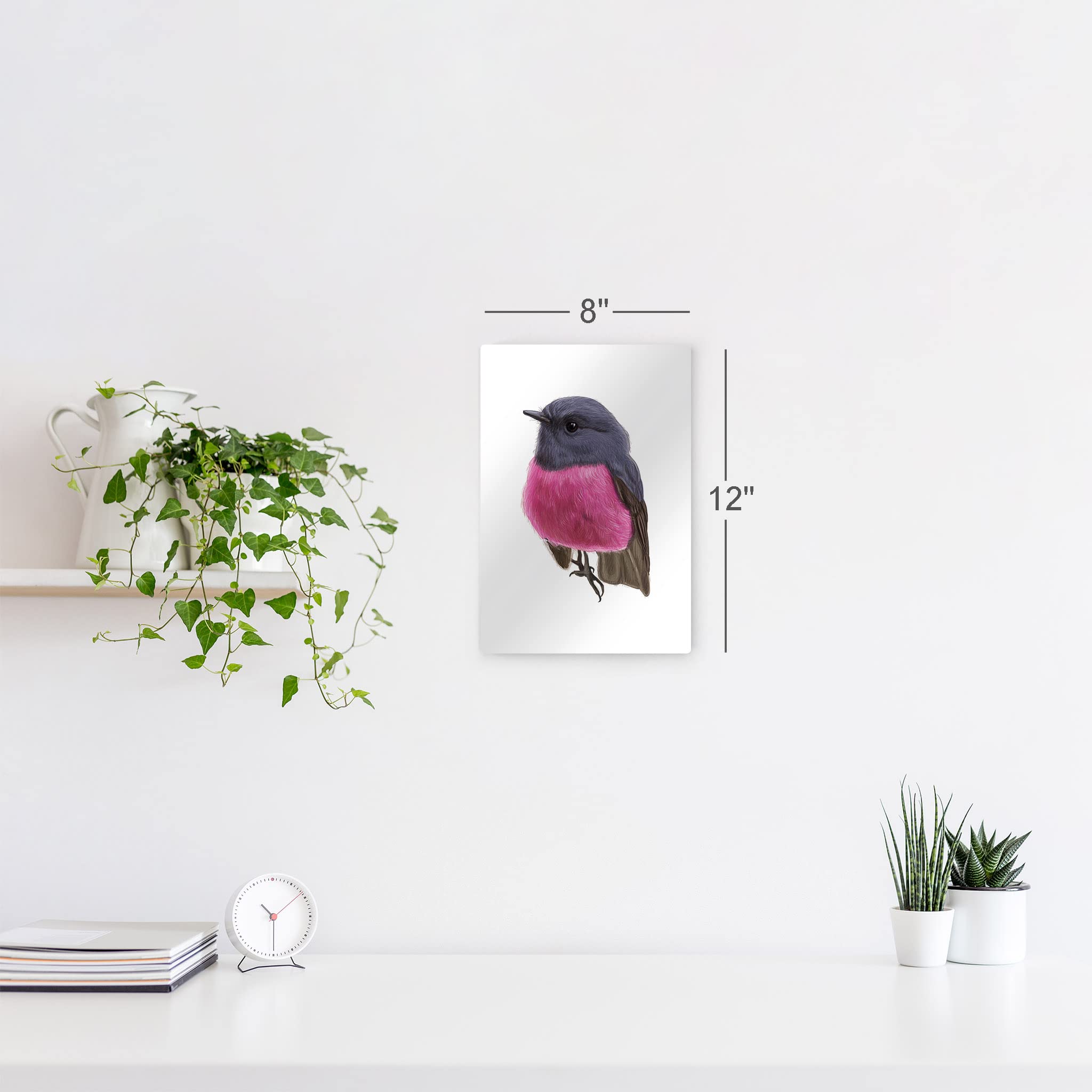 Australian Pink Robin Bird Metal Wall Art Print - Handmade in USA, 24x16 Inch - Perfect for Home, Office, Nursery & Veterinary Decor - Beautiful Animal Illustration Gift for Bird Lovers