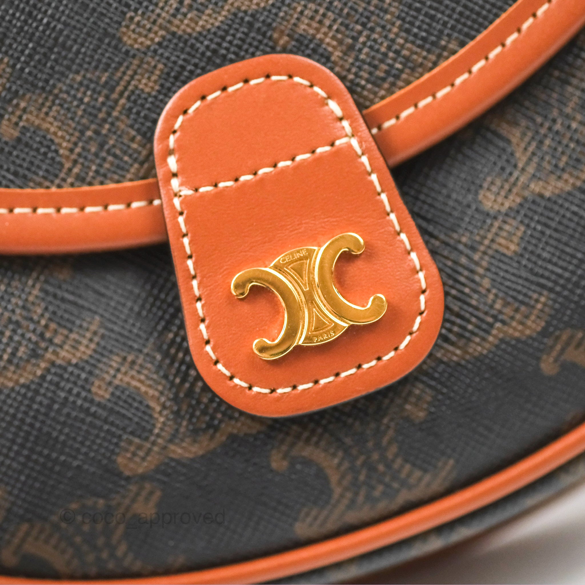 Celine Mini Besace Triomphe Bag in Canvas and Calfskin Leather - Tan Crossbody Purse for Women | Perfect for Everyday Use, Work, and Travel