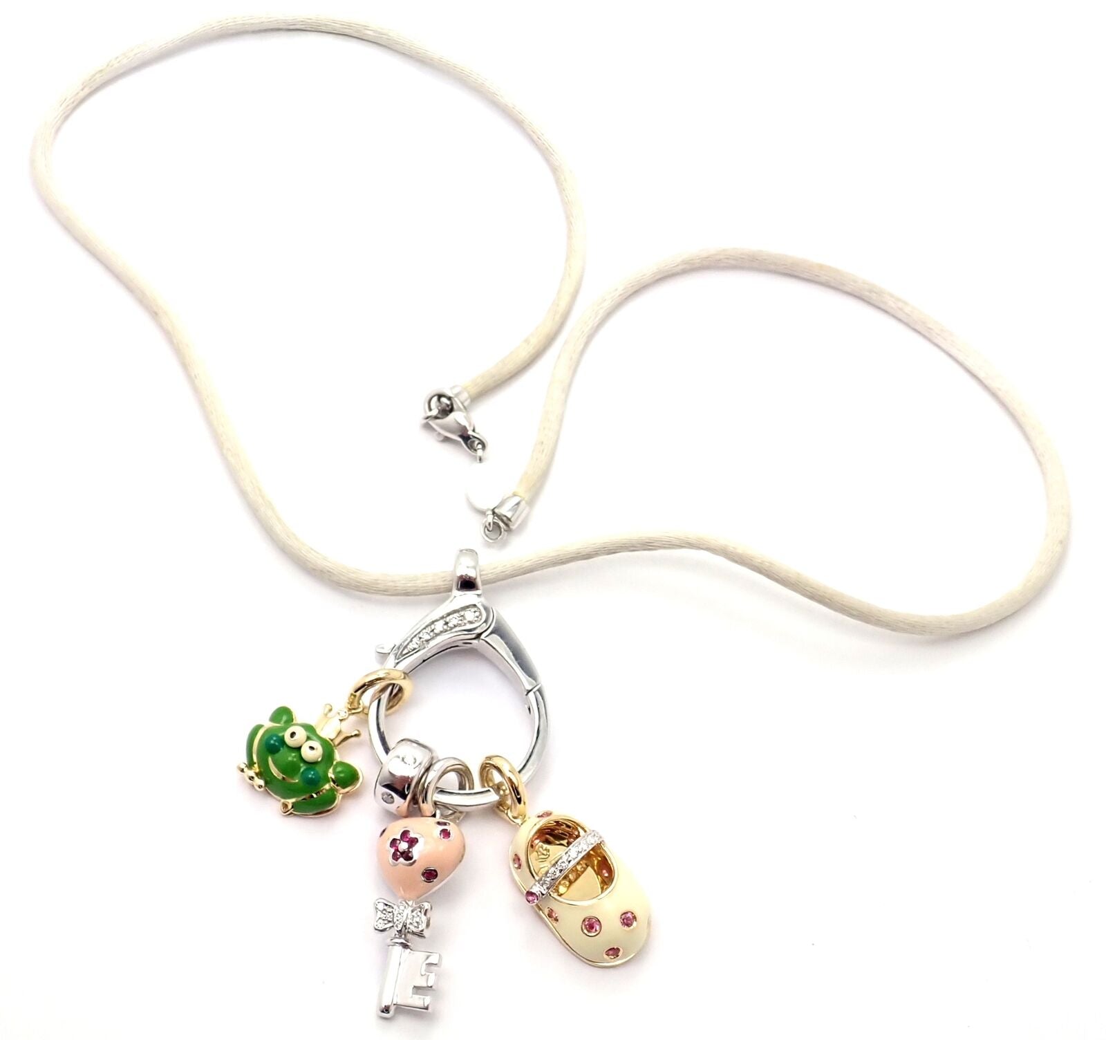 Authentic Aaron Basha 18k White Gold Diamond Enhancer Necklace with 3 Charms Spacer - Elegant Jewelry for Weddings, Anniversaries & Special Occasions