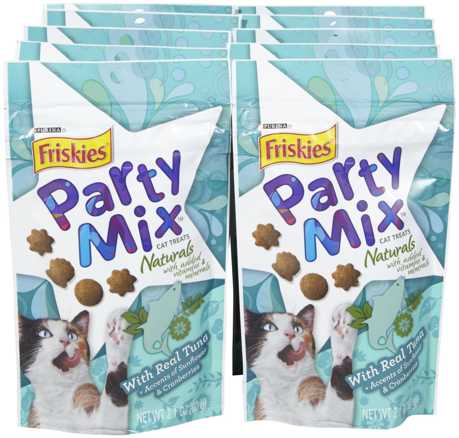 Friskies Party Mix Naturals Cat Treats with Real Tuna - 2.1oz (Pack of 10) | Crunchy & Soft Bite-Sized Pieces | Perfect for Training, Rewards & Snack Time
