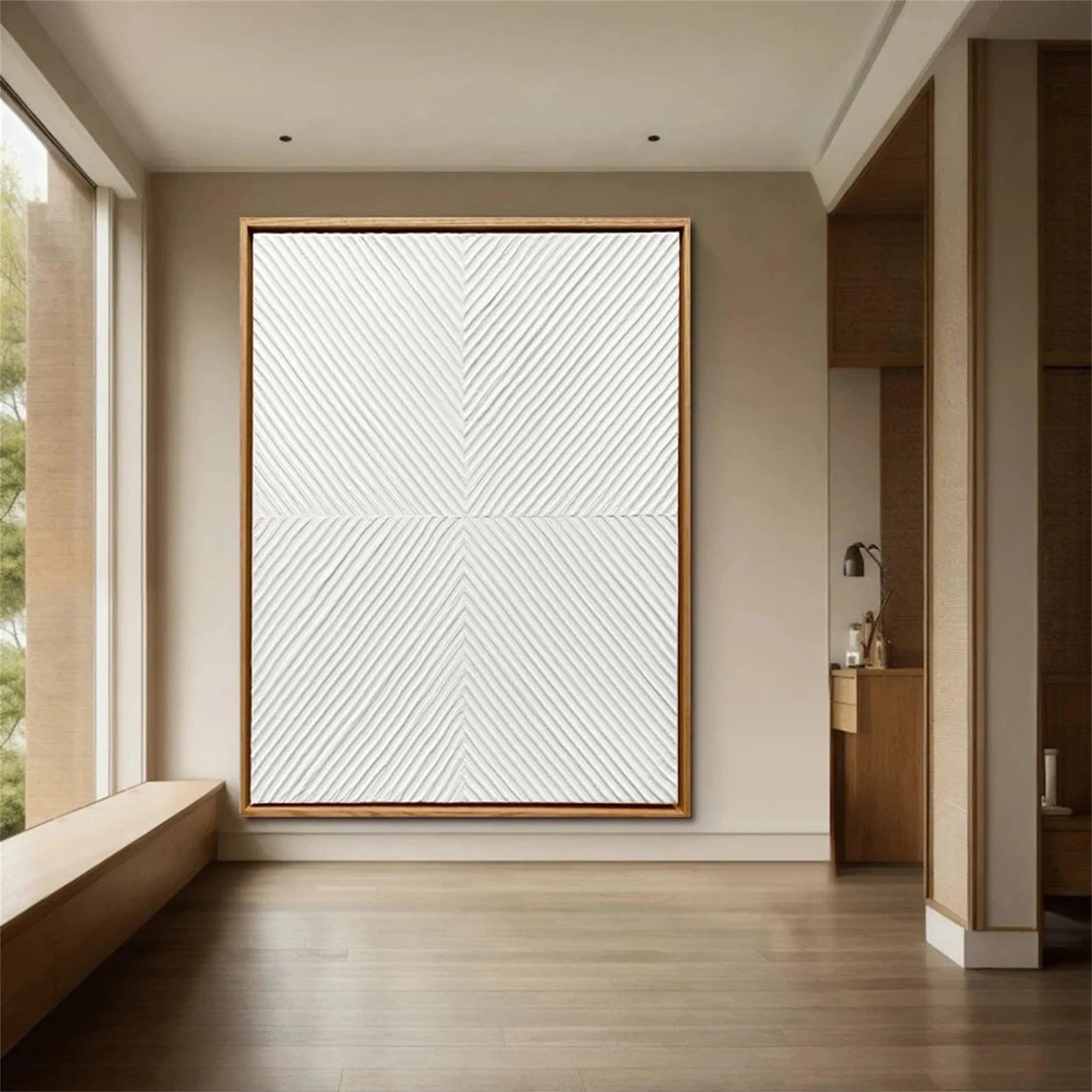 White Minimalist Textured Painting Canvas - Modern Abstract Wall Art for Living Room, Bedroom & Office Decor | High-Quality Stretched Canvas #MM206