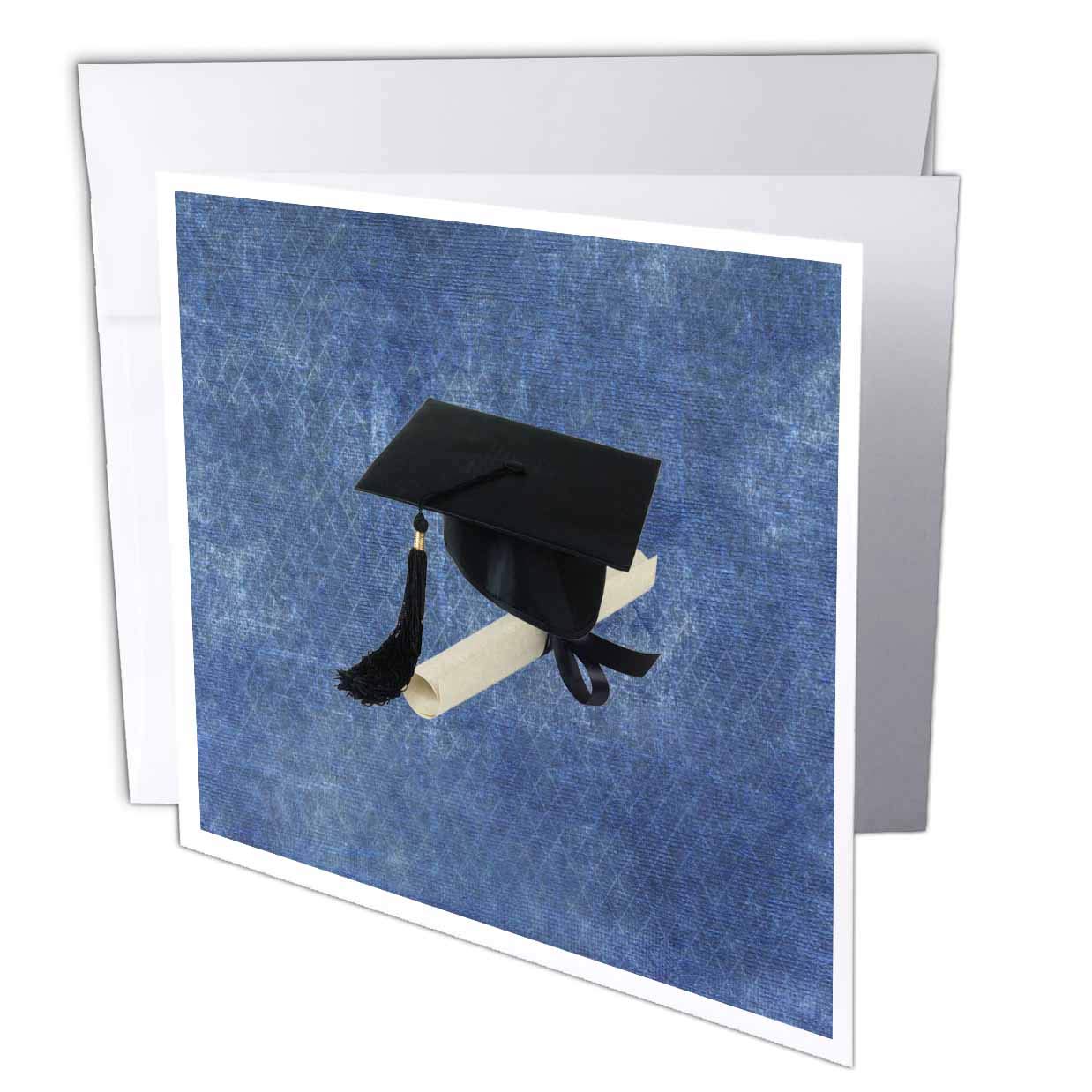 3D Rose Beverly Turner Graduation Greeting Cards Set - 6 Elegant Black Graduation Cap with Diploma on Blue Design Cards & Envelopes - Perfect for Graduation Party Invitations, Thank You Cards & Congratulation Gifts