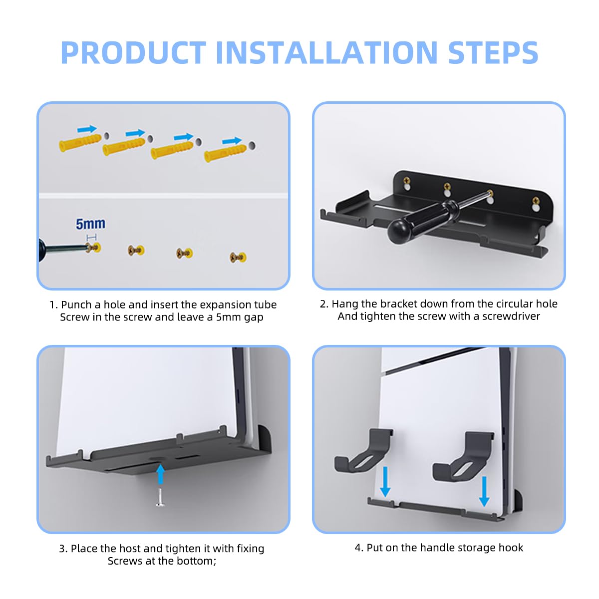 PS5 Wall Mount Bracket for PS5 Console & Slim - Headphone Holder Included - Compatible with Disc & Digital Edition (Black) - Perfect for Gaming Room & Living Room Setup
