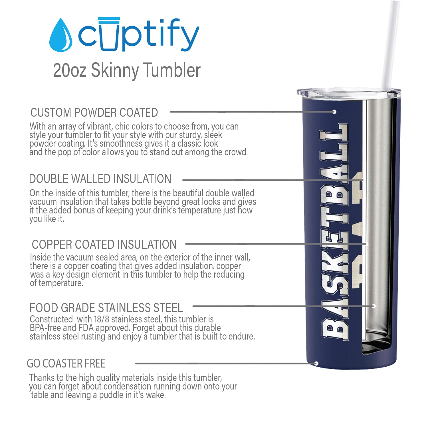 Basketball Dad Tumbler 20oz - Laser Engraved Stainless Steel Cup with Straw for Sports Fans & Gifts