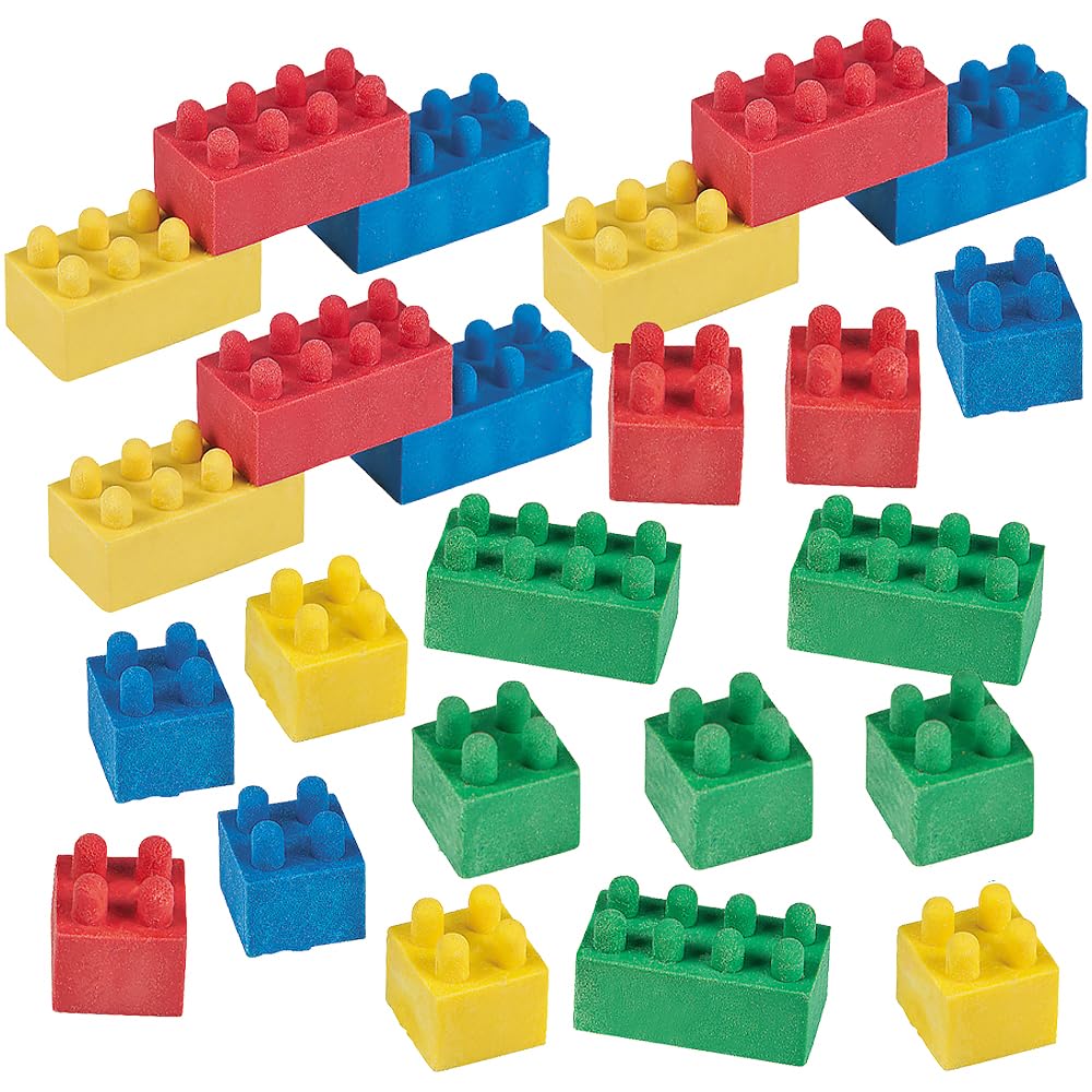 TOY BRICK ERASERS - 24-Piece Fun Shaped Pencil Erasers for Kids - Perfect for School, Office & Art Projects