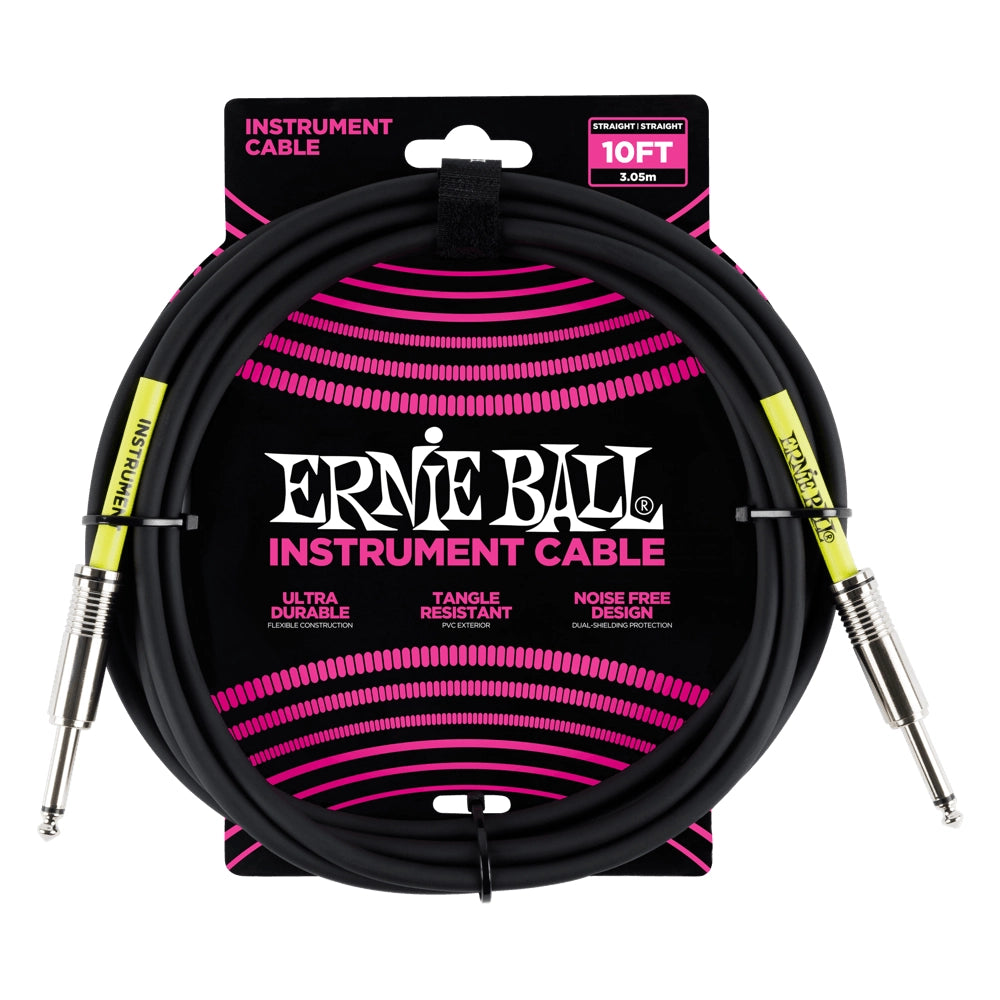 Ernie Ball 10 ft Straight Instrument Cable - High-Quality Black Guitar Cable for Electric Guitar, Bass & Amplifier - Perfect for Live Performances, Studio Recording & Home Practice