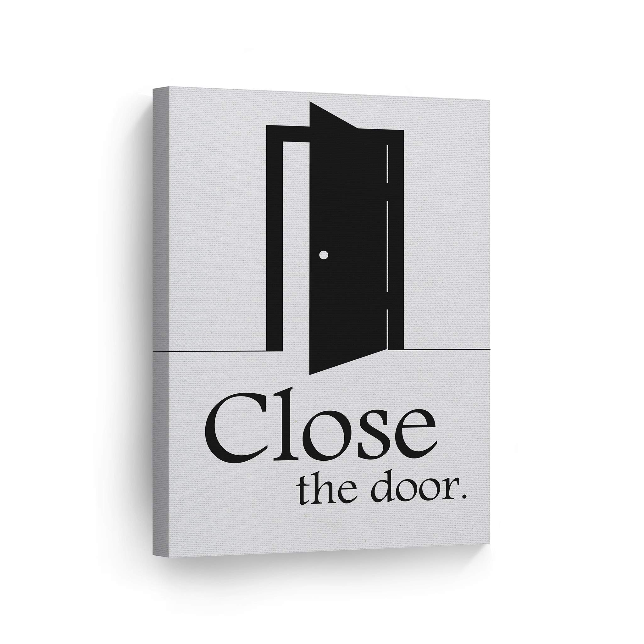 Funny Bathroom Sign Canvas Print - Smile Art Design 'Close The Door' Wall Decor - 40x30 Inch Ready to Hang Bathroom Wall Art - Made in USA - Perfect for Powder Rooms, Guest Baths & Home Decoration