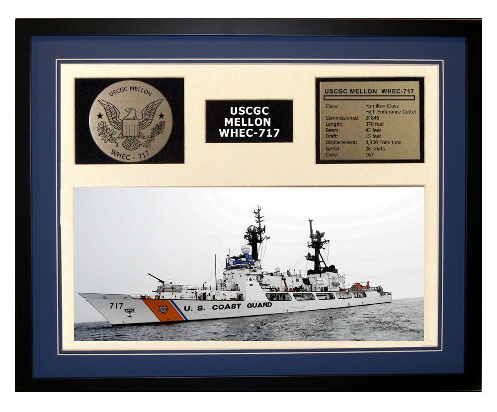 USCGC Mellon WHEC-717 Framed Navy Ship Display - Blue Coast Guard Collectible Model for Home & Office Decor - Perfect Gift for Military Enthusiasts & Veterans