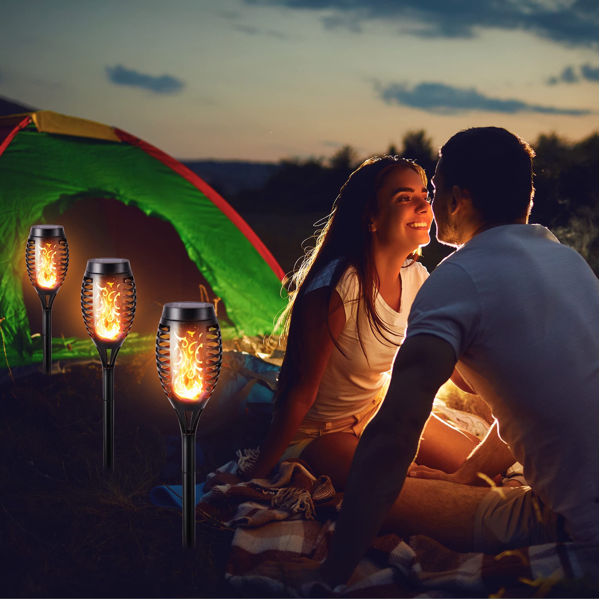 Solar Torch Flame Lights Outdoor - Waterproof Flickering Flame Solar Pathway Lights for Garden, Lawn, Patio, Yard, Driveway | Landscape Decoration Lighting for Backyard, Walkway & Outdoor Parties