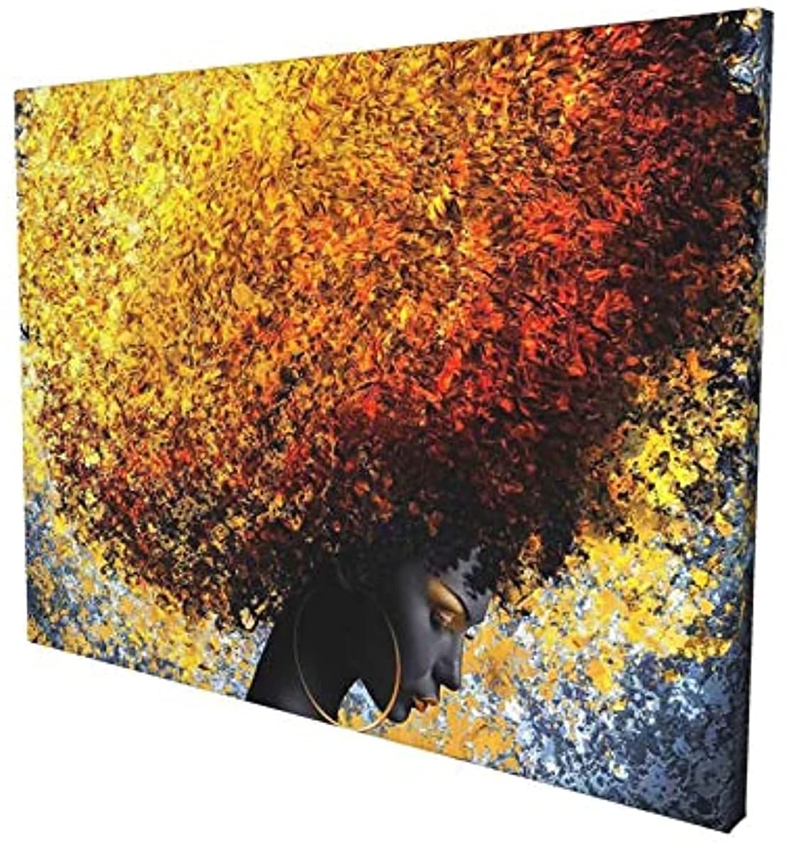 Premium Canvas Wall Art - African American Abstract Painting with Modern Black Queen & Afro Hairstyle Design - Framed 24x36 Inch - Perfect for Living Room, Bedroom & Office Decor