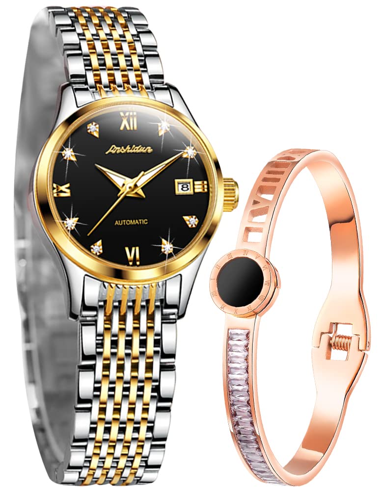 JSDUN Men's Automatic Self-Winding Mechanical Watch - Minimalist Stainless Steel Sapphire Crystal Big Face Waterproof with Day Date - Perfect for Business, Casual Wear & Classic Gift Giving