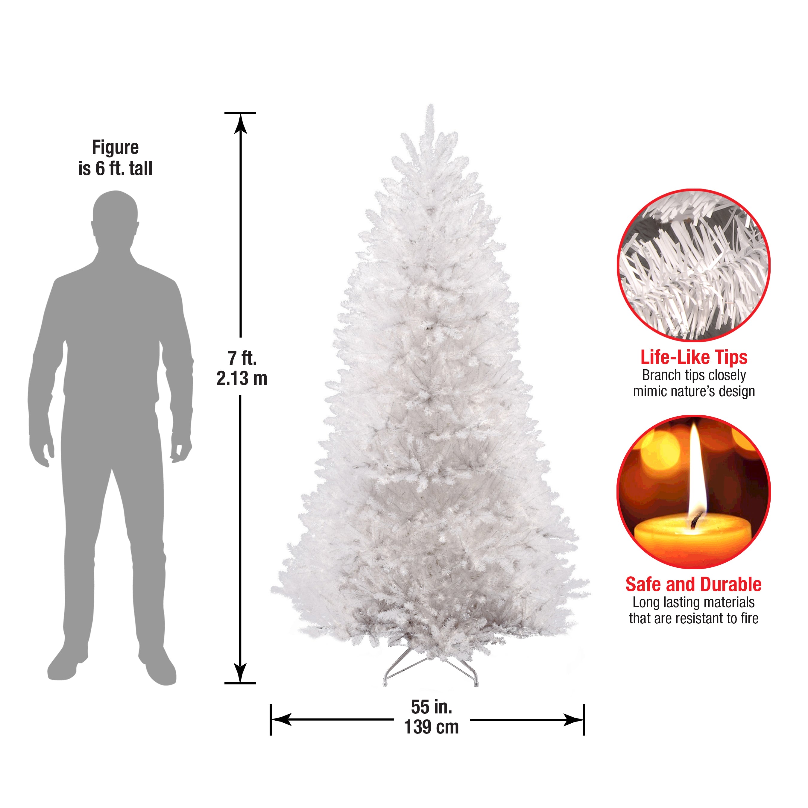 7 ft. Dunhill White Fir Artificial Christmas Tree - Premium Realistic Holiday Decor for Home, Office & Party
