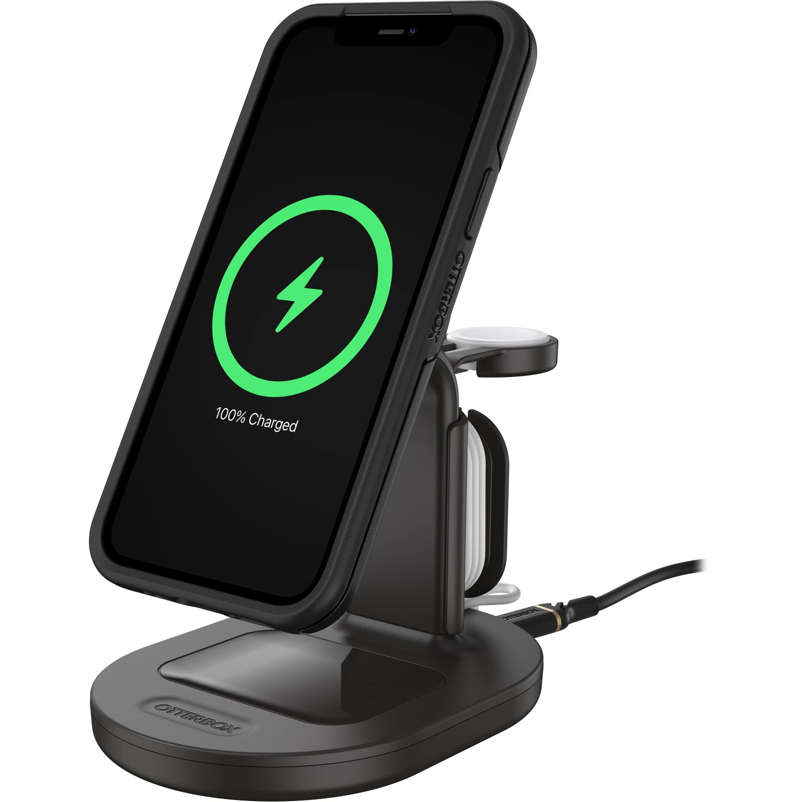 OtterBox 3-in-1 Wireless Charging Station 2.0 for iPhone MagSafe - Fast Wireless Charger Stand for iPhone 15/14/13/12, Apple Watch & AirPods - Black | Perfect for Home, Office & Nightstand Charging