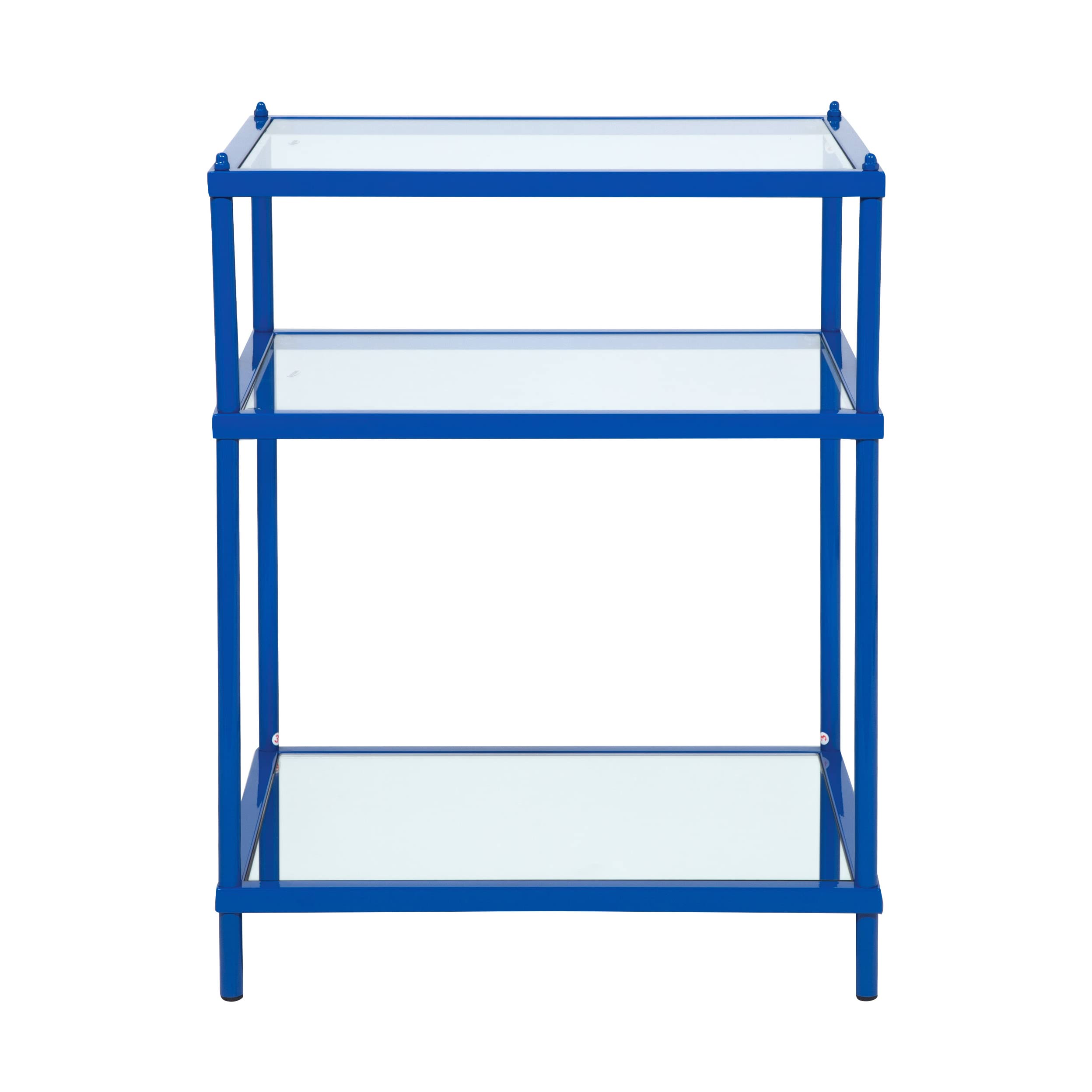 Modern 2-Shelf Metal Storage Side Table with Glass Top - 18 Inch Rectangle Design for Living Room & Bedroom - Blue Langeloth Style - Perfect for Holding Books, Plants & Decor