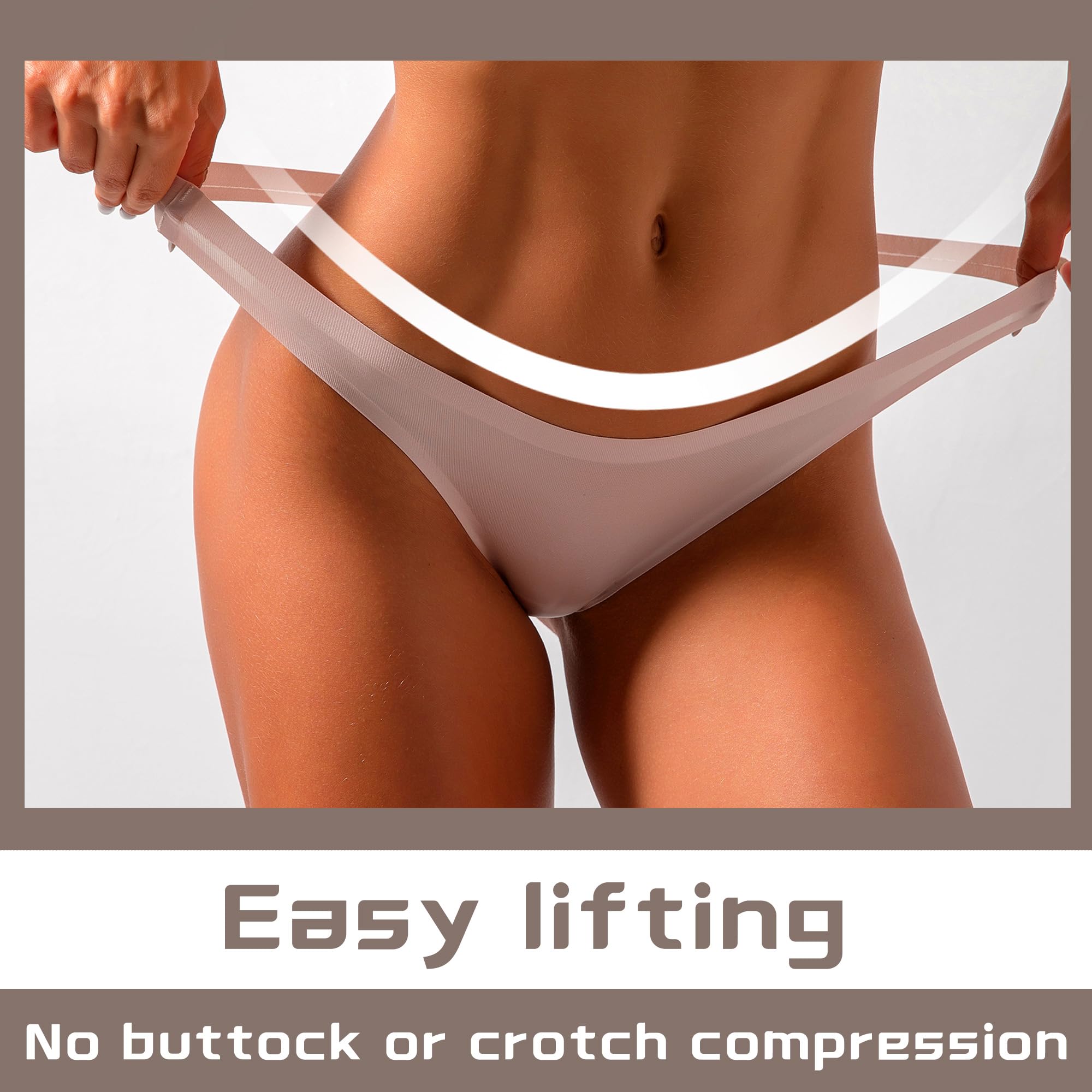 VISSAY Women's Seamless Satin G-String Thongs - No Show Comfortable Underwear 6 Pack - Low Rise Breathable Panties for Everyday Wear, Yoga & Special Occasions