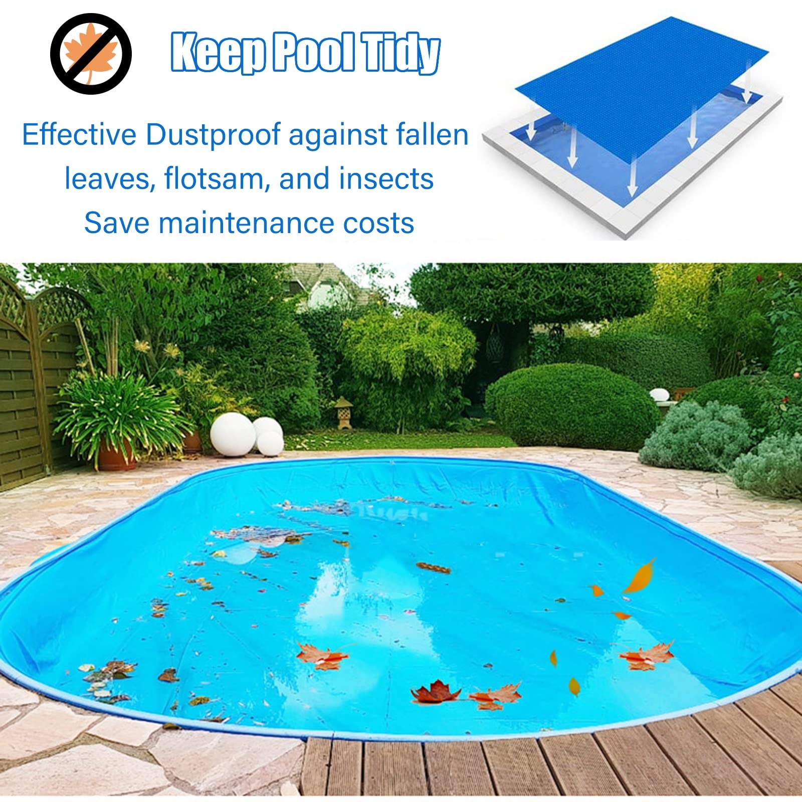 19-mil Solar Pool Cover - Round Bubble Foam Leaf Design for Above Ground & Inground Pools - Dustproof & Easy to Cut - 2x2m (6.6x6ft) - Perfect for Kiddie Pools, Salt Water Pools & Lazy Summer Days