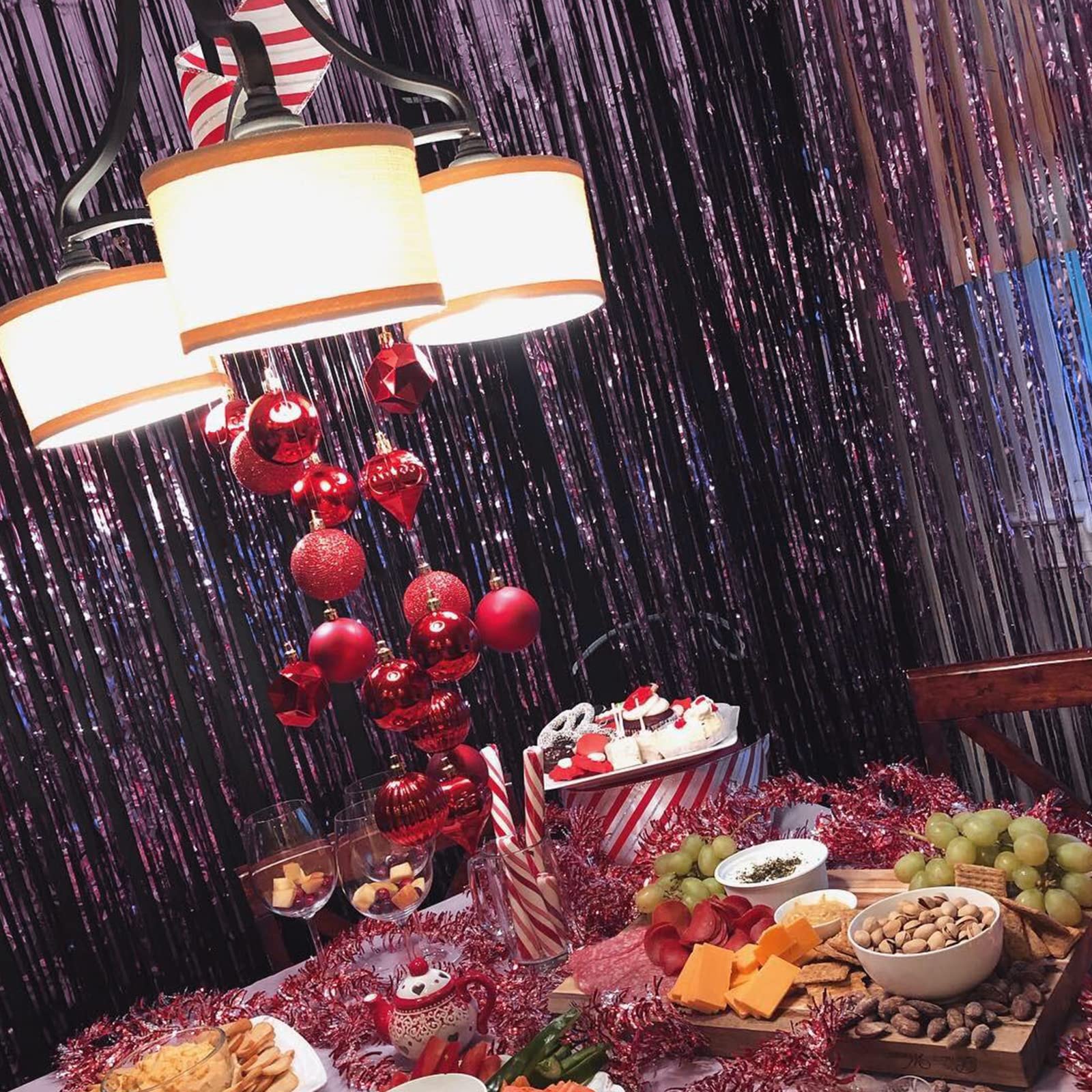 PartyWoo Purple Foil Curtains - 2 Pack 3.3x6.6 ft Light Purple Tinsel Streamers, Shimmering Backdrop for Birthday Parties, Weddings, Baby Showers & Photo Booths - Elegant Party Decorations & Event Background