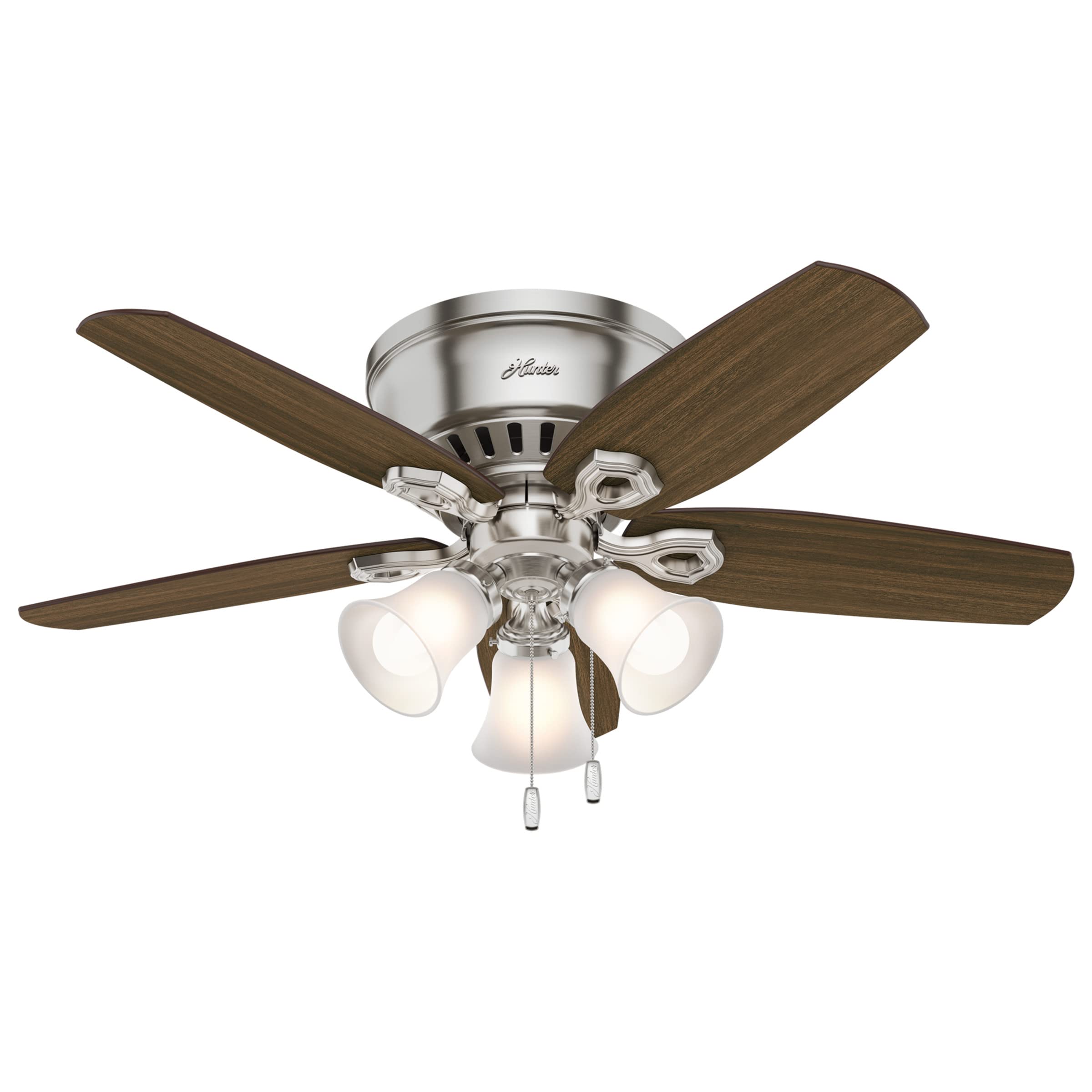 Hunter Fan Company 51092 - 42 Inch Brushed Nickel Low Profile Ceiling Fan with LED Light Kit & Pull Chain - Perfect for Bedrooms, Living Rooms & Home Offices