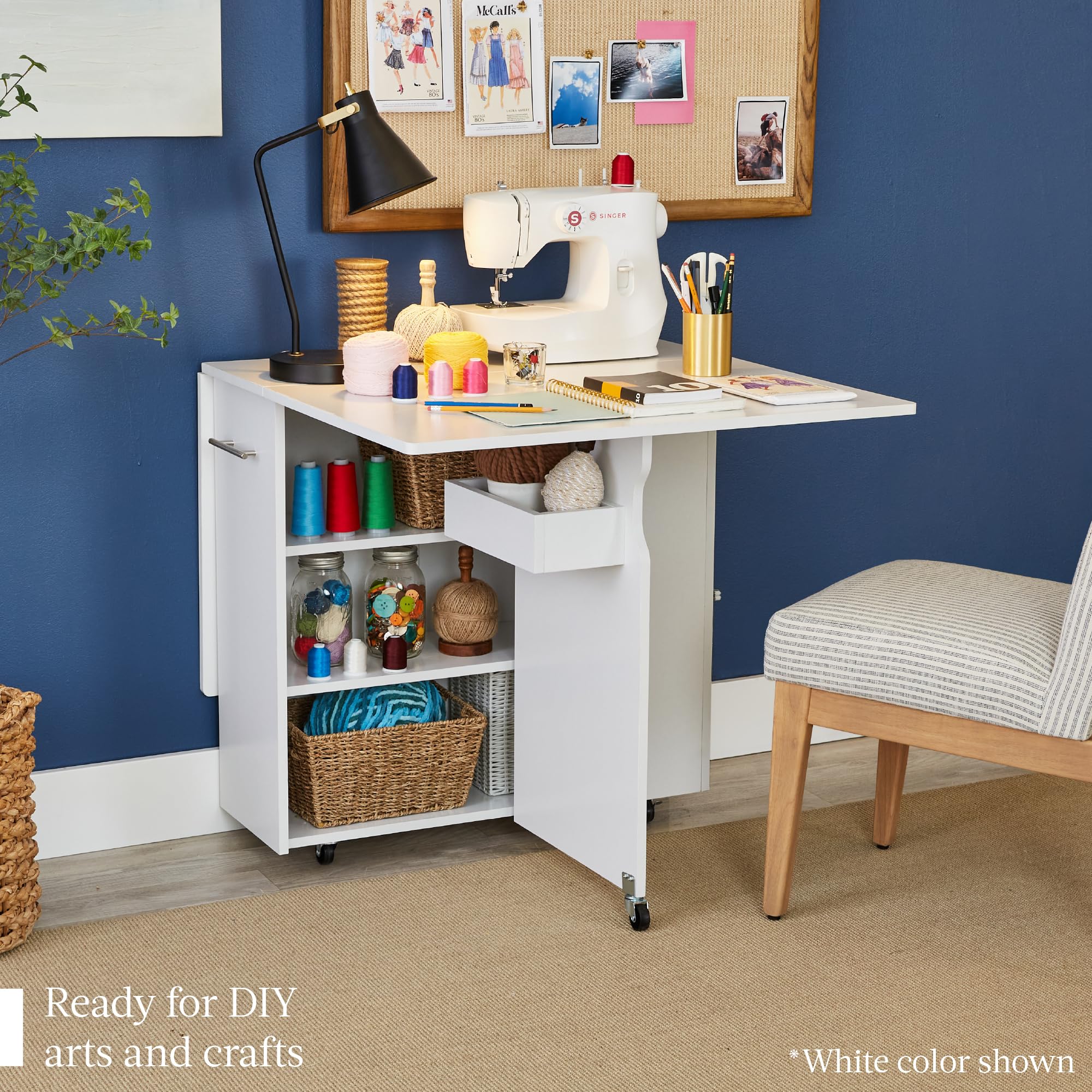 Best Choice Products Folding Dining Table - Space Saving Drop Leaf Extension Desk with Wheels & 3 Storage Shelves, Oak/White - Perfect for Small Apartments, Kitchen Nooks, and Home Offices