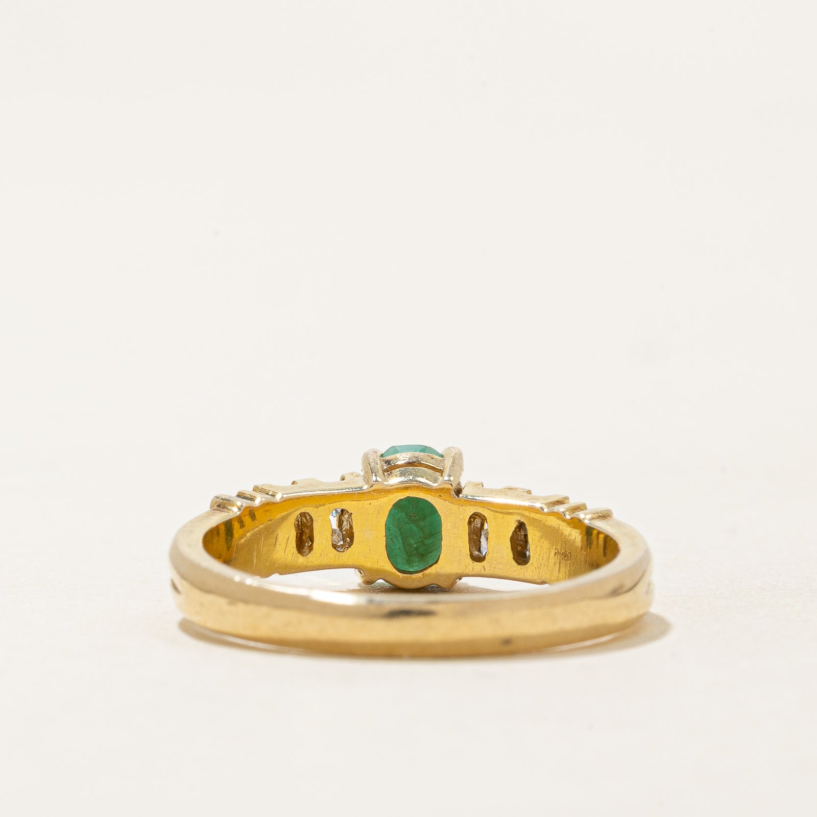 0.32ct Oval Cut Emerald & Diamond Ring - 0.08ctw Total Weight - Size 6.25 - Elegant Engagement & Wedding Jewelry Gift for Her