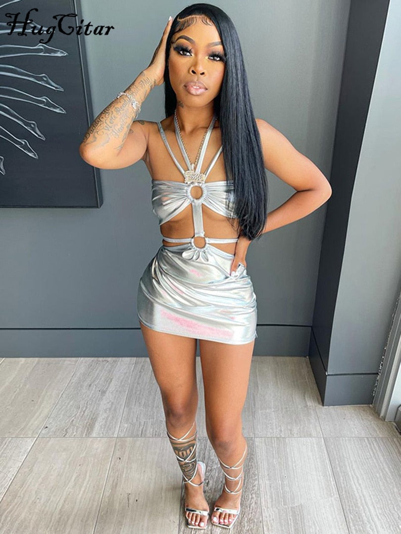 Lovevop Women's Sleeveless Bodycon Halter Mini Dress - Hollow Out Y2K Summer Fashion, Back to College Streetwear Outfit for Parties, Dates & Casual Wear