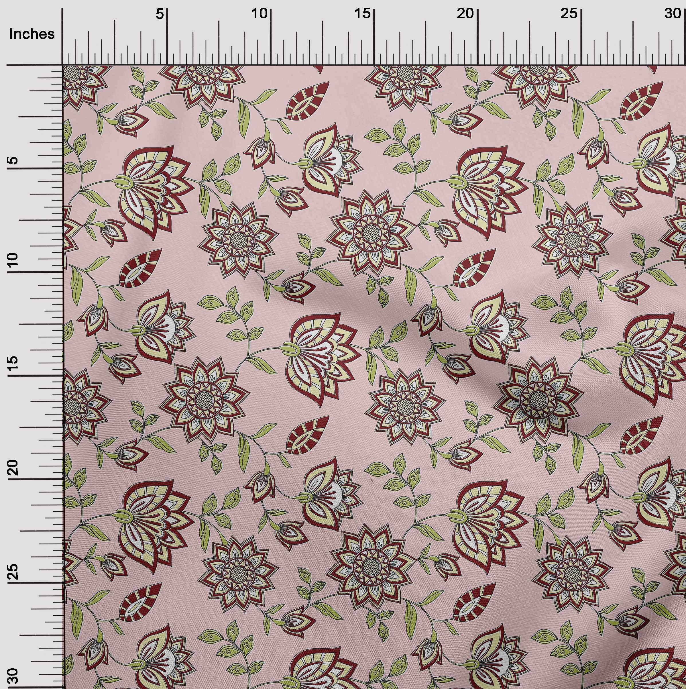 oneOone Cotton Silk Rose Pink Fabric - 42 Inch Wide Mandala & Floral Print Dress Material by The Yard | Perfect for Boho Dresses, Scarves & Home Decor