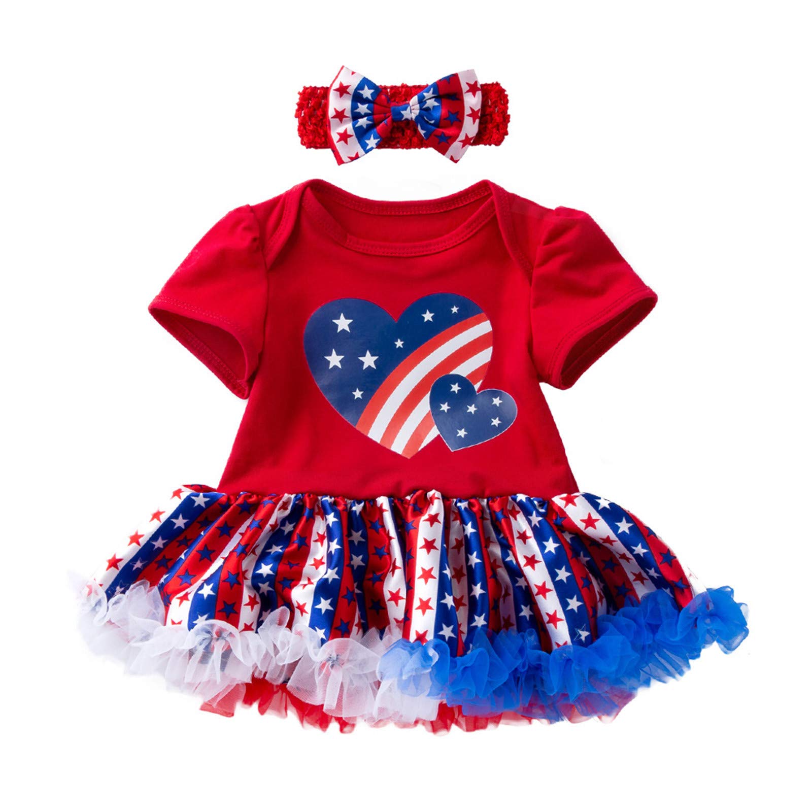Newborn Baby Girl Clothes - 4th of July Independence Day Tulle Dress Outfit with Star & Love Design | Perfect for Photoshoots, Parties & Special Occasions