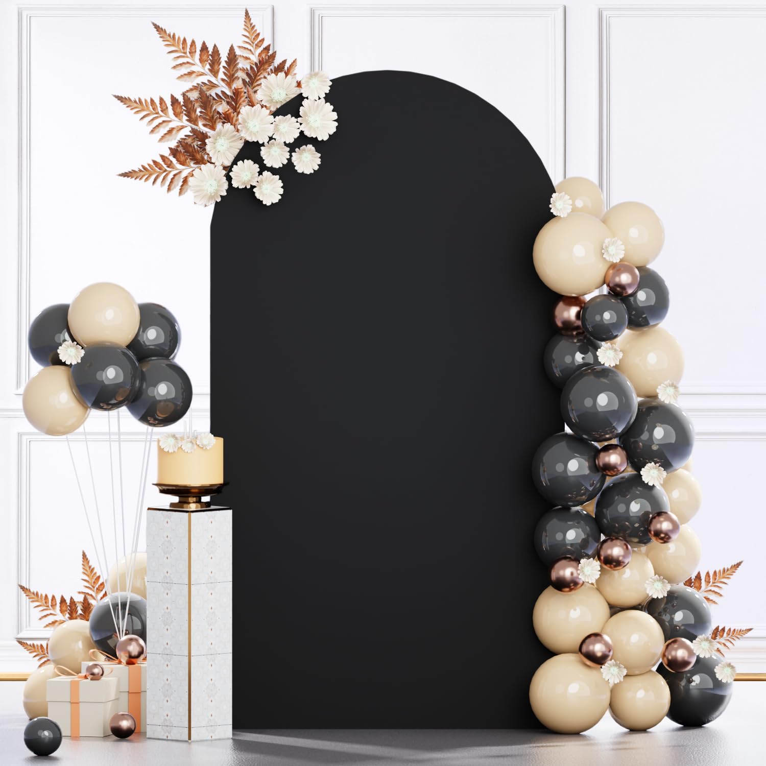 MODFUNS Black Wedding Arch Cover 2.1x5ft - Round Top Fabric Backdrop for Banquet Reception, Chiara Style - Perfect for Outdoor Ceremonies, Garden Weddings & Photo Shoots