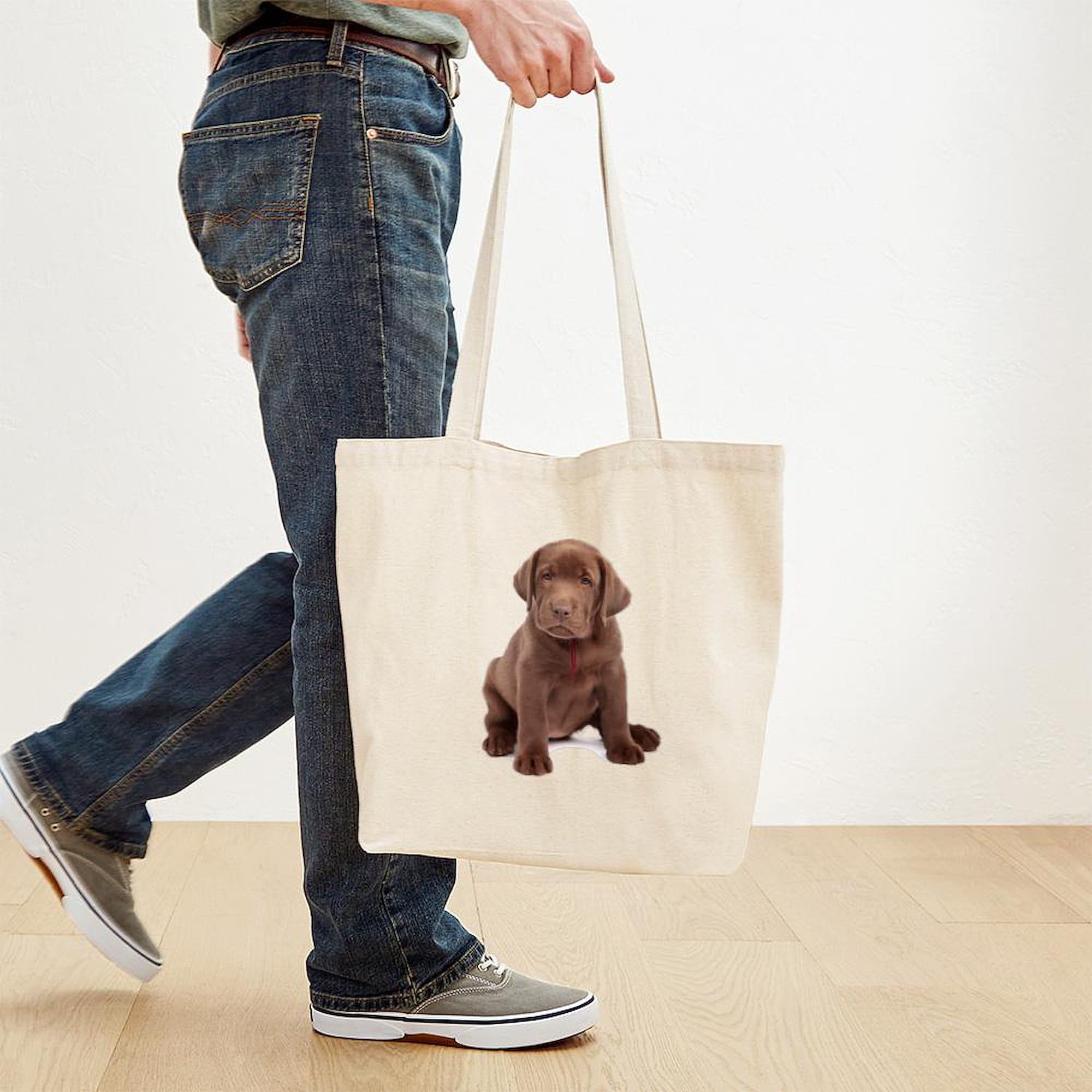 Chocolate Labrador Puppy Tote Bag - Natural Canvas Reusable Shopping Bag for Groceries, Beach & Daily Use | Eco-Friendly & Durable