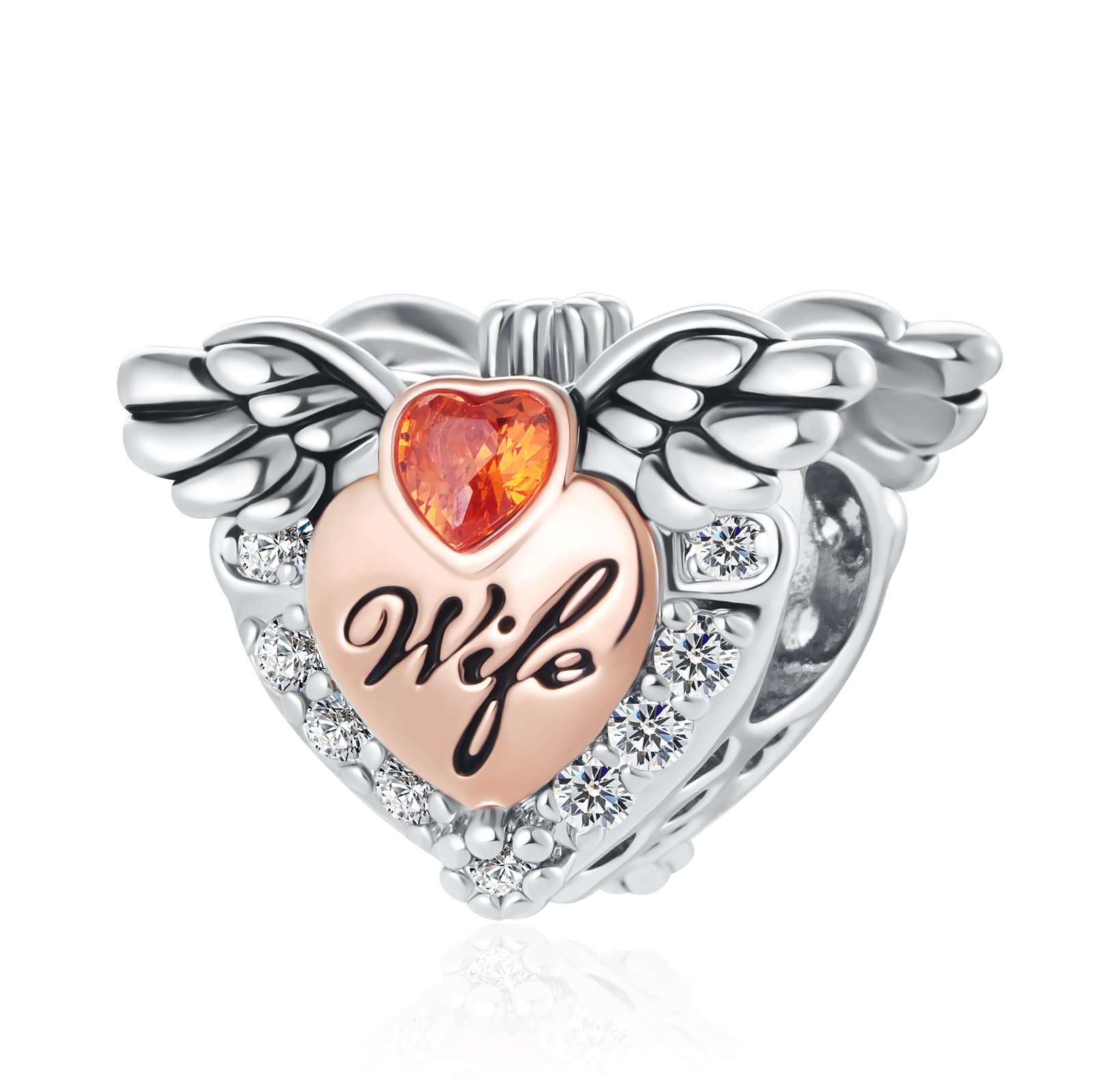 Pandora Compatible Love Heart Charm Bead - Rose Gold Plated Angel Wing Design for Bracelets, Perfect Gift for Wife on Birthday & Valentine's Day (Copper/Rose Gold) | Jewelry for Anniversary, Wedding & Romantic Occasions