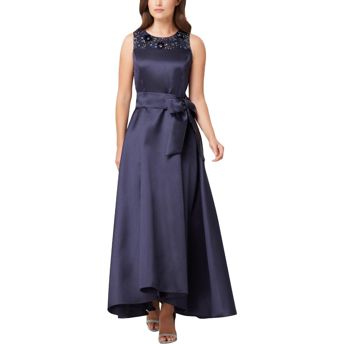 Tahari ASL Women's Sleeveless Beaded Neck Cocktail Dress with Side Bow - Elegant Evening Gown for Parties, Weddings & Special Occasions