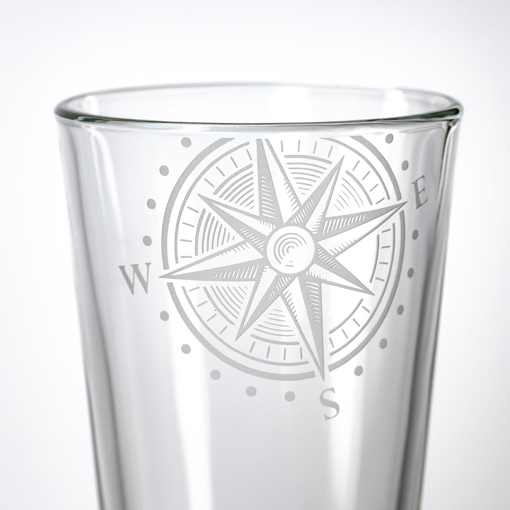 Compass Star 16oz Beer Pint Glasses - Set of 2 | Durable Barware for Home, Pub & Party Use | Perfect for Craft Beer, Cocktails & Iced Beverages