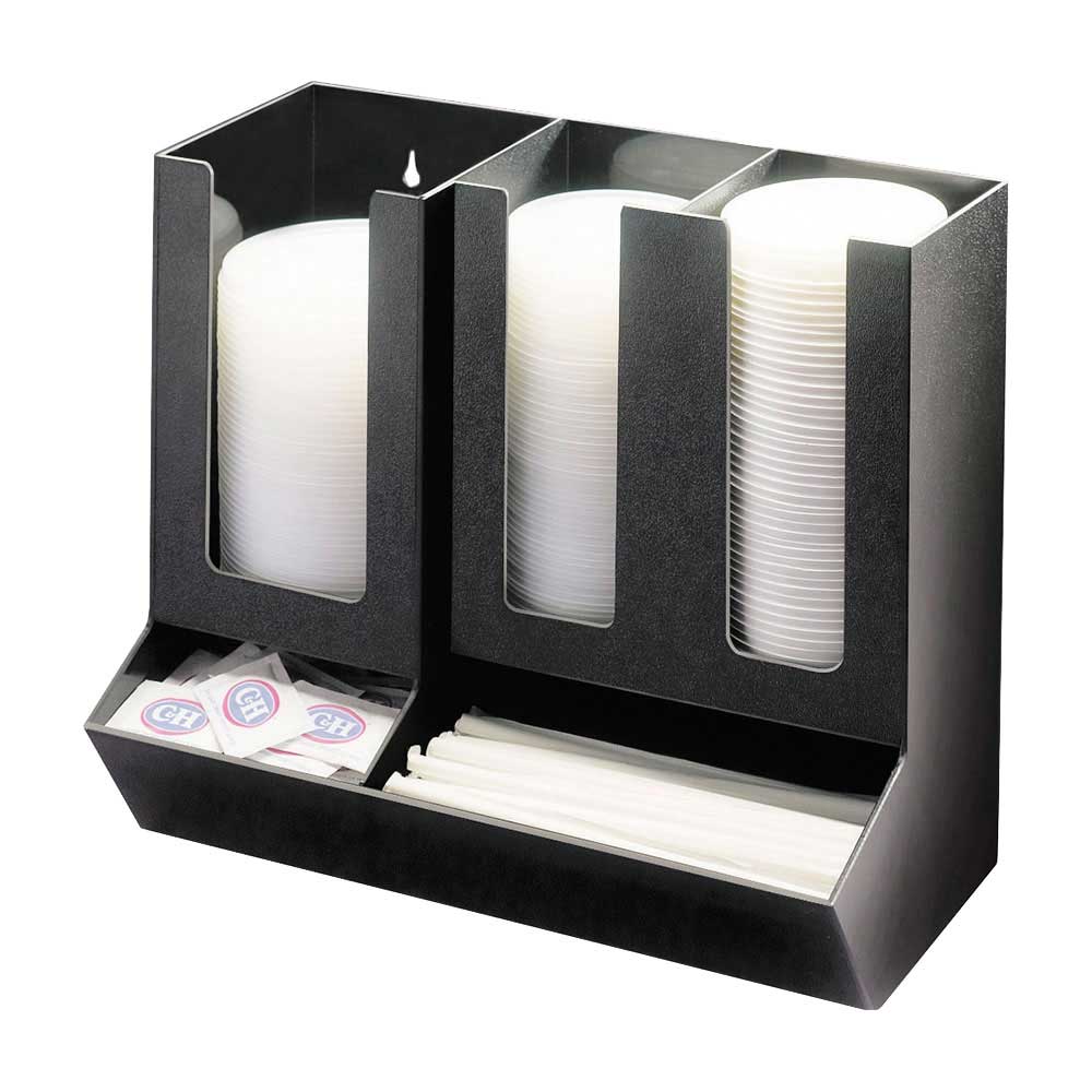 Cal Mil 1013 Classic Cup, Lid & Straw Organizer - Black | Countertop Drinkware Storage for Coffee Mugs, Tumblers & Accessories | Perfect for Kitchen, Office or Coffee Station Organization