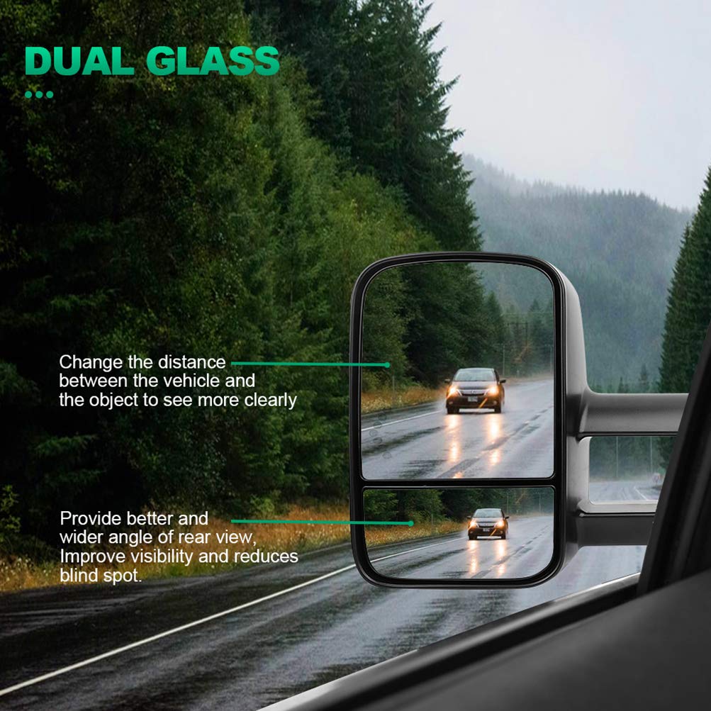 AUTOMUTO Towing Mirrors for Chevy & GMC Silverado Sierra 1500/2500/3500 (2003-2006) - Driver & Passenger Side, Heated Glass, Arrow Signal Lights, Manual Folding - Perfect for Towing Trailers, Boats & RVs