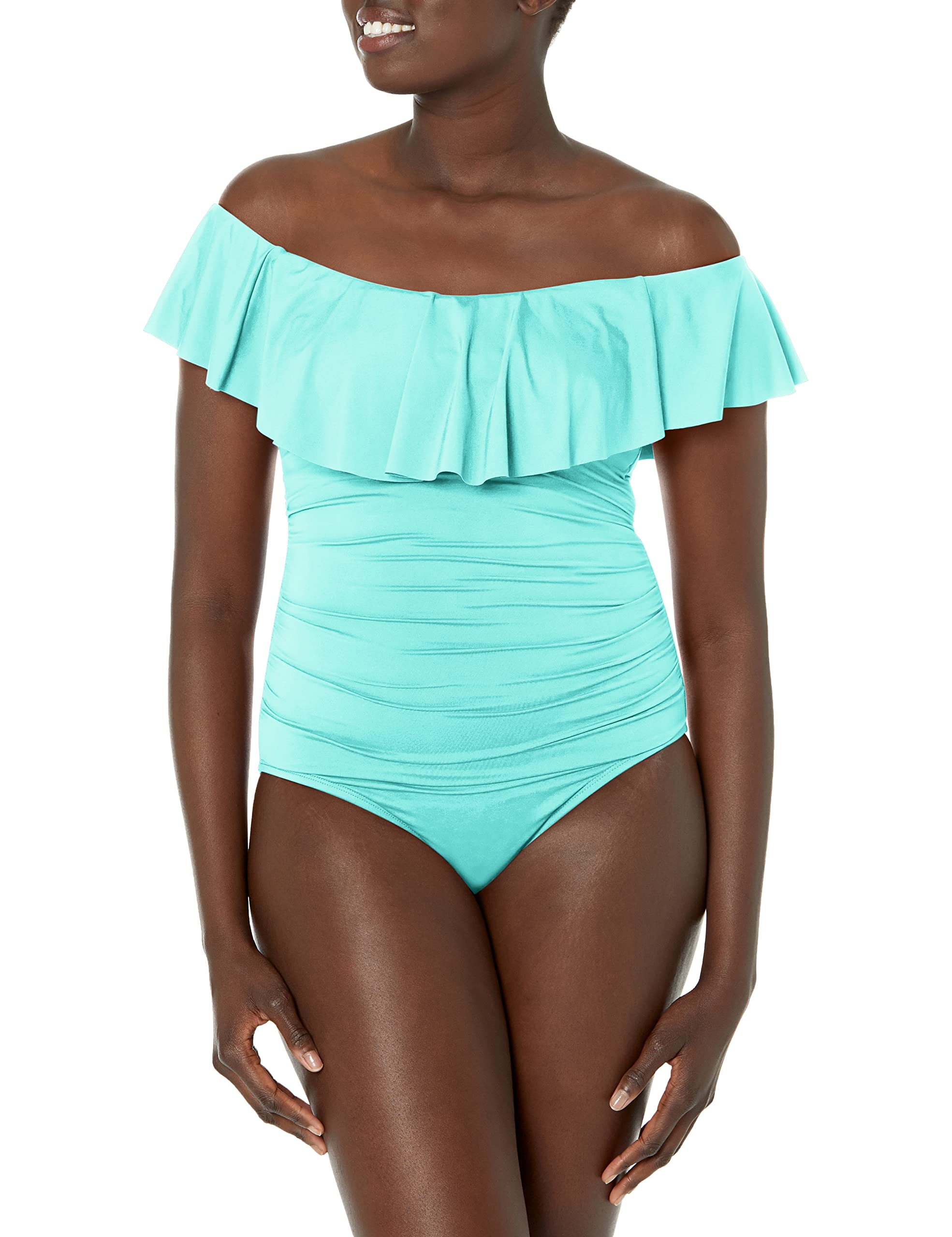 La Blanca Women's One Piece Swimsuit - Off Shoulder Ruffle Bathing Suit for Beach Vacation | Island Goddess Swimwear for Pool Party & Summer Getaway