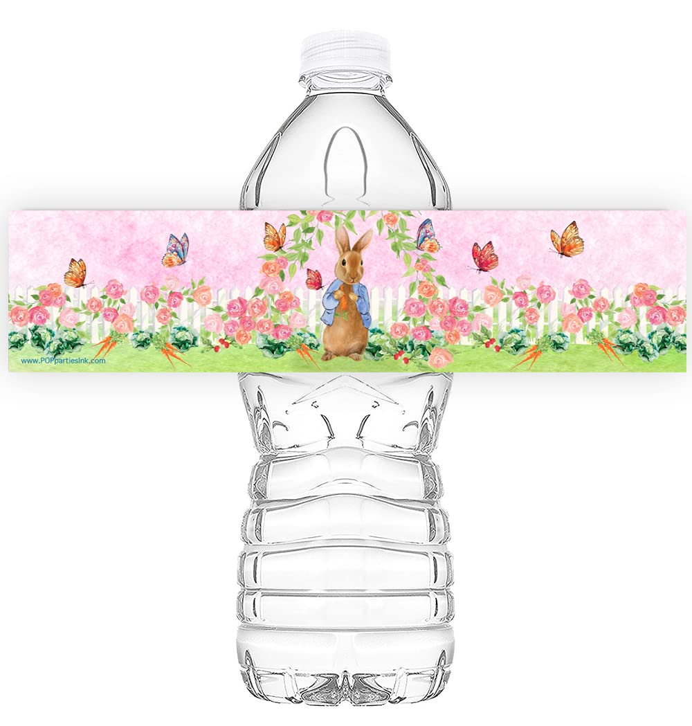 Peter Rabbit Water Bottle Wraps - 20 Pack Adhesive Labels for Kids Bottles - Pink Bunny Decorations for School, Party & Baby Shower Gifts