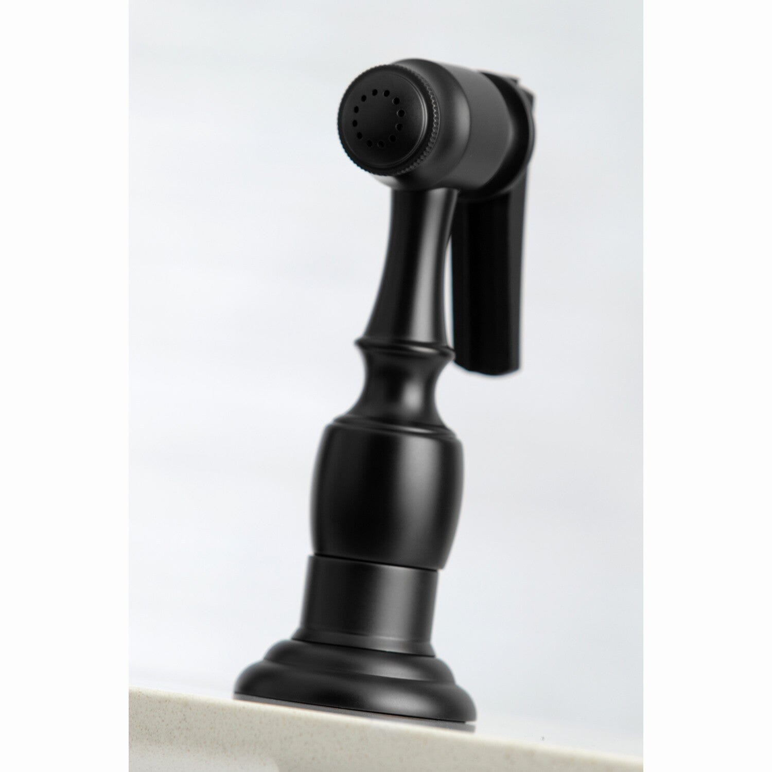 English Country Style Two-Handle 4-Hole Deck Mount Bridge Kitchen Faucet with Brass Side Sprayer - Perfect for Farmhouse & Vintage Style Kitchens