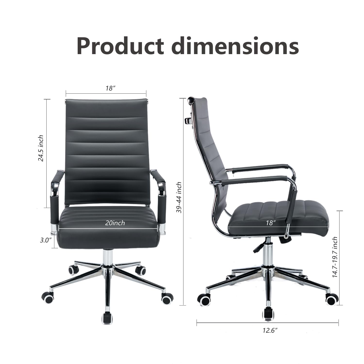 Premium Ergonomic Office Chair - Leather Executive Desk Chair with Wheels, Modern Ribbed Design for Conference Rooms & Home Offices (Black) - Ideal for Long Work Hours & Professional Workspaces