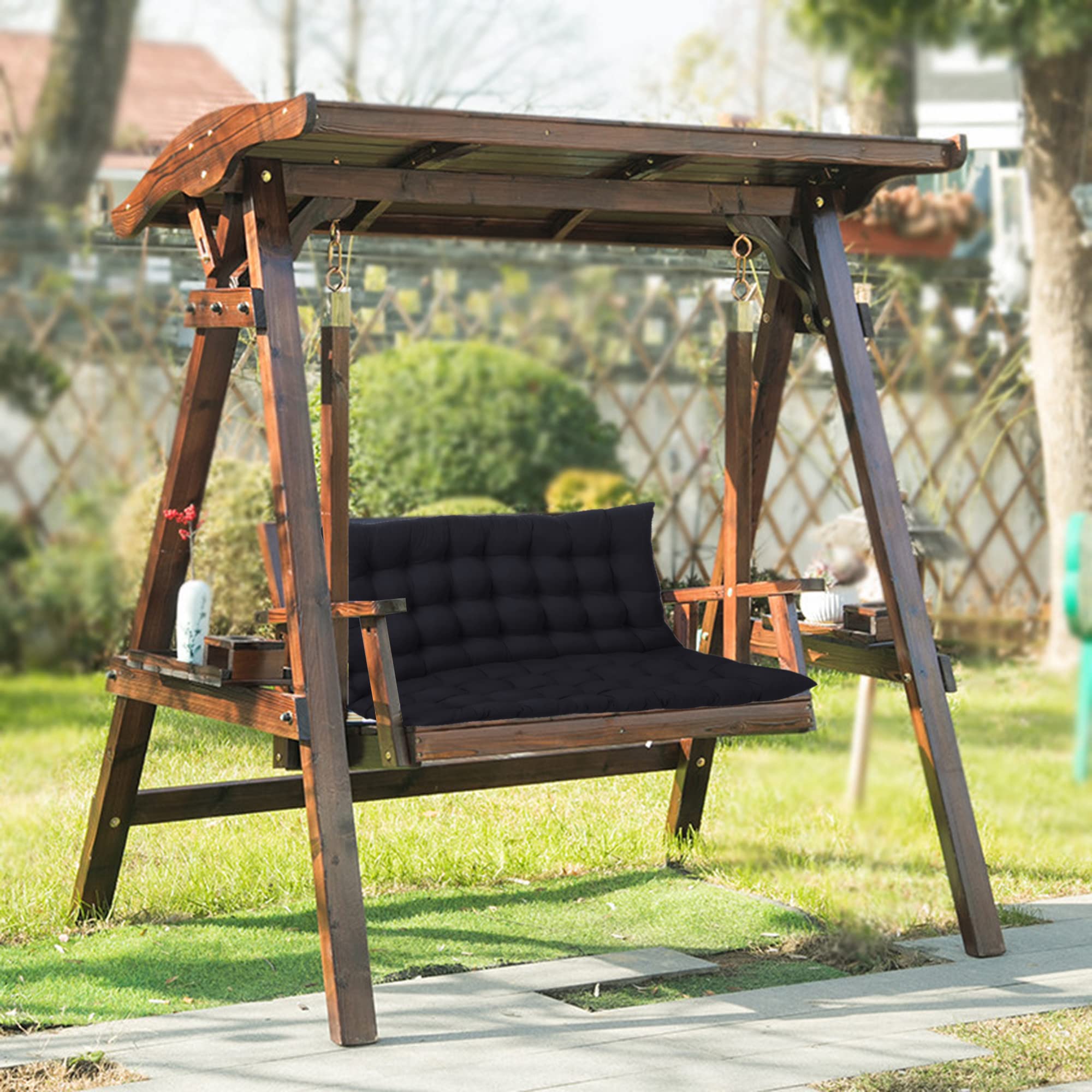 Premium 2-3 Seater Bench Seat Cushion with Backrest - 59x40in Wine Red Indoor/Outdoor Swing Chair Pad, Sofa Cushion & Lawn Mat - Perfect for Garden, Patio, Deck & Poolside Relaxation