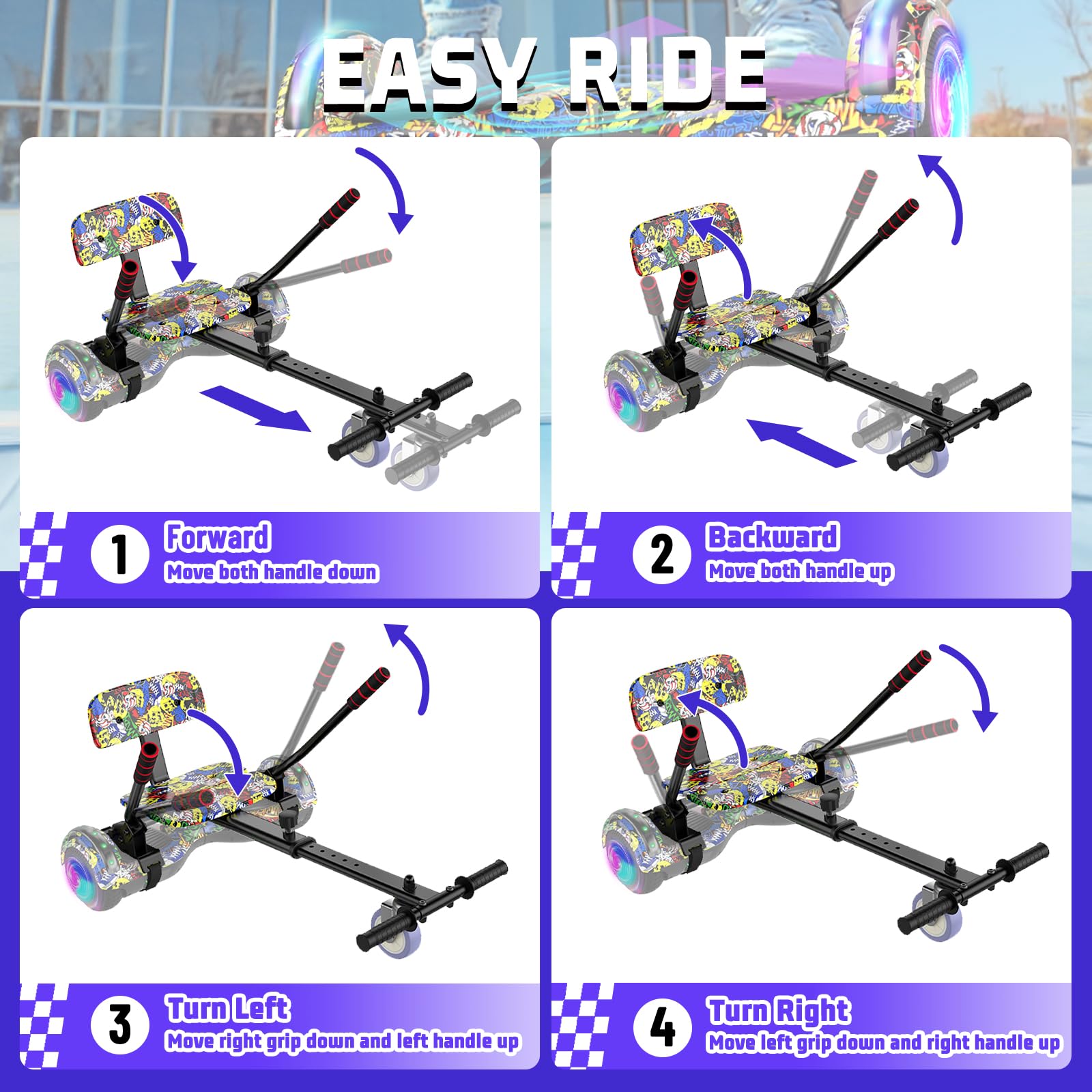 Kids' Adjustable Scooter Seat Attachment with Bluetooth & Colorful LED Lights - Universal Fit for All Ages - Perfect for Commuting, Playground Fun & Outdoor Adventures